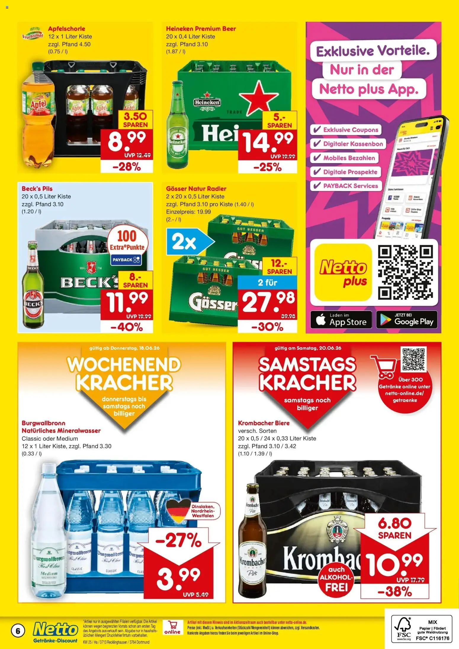 Netto Marken-Discount Prospekt Recklinghausen – gültig ab 15.06.2026 | Seite: 6 | Produkte: Äpfel, Mineralwasser, Heineken, Krombacher