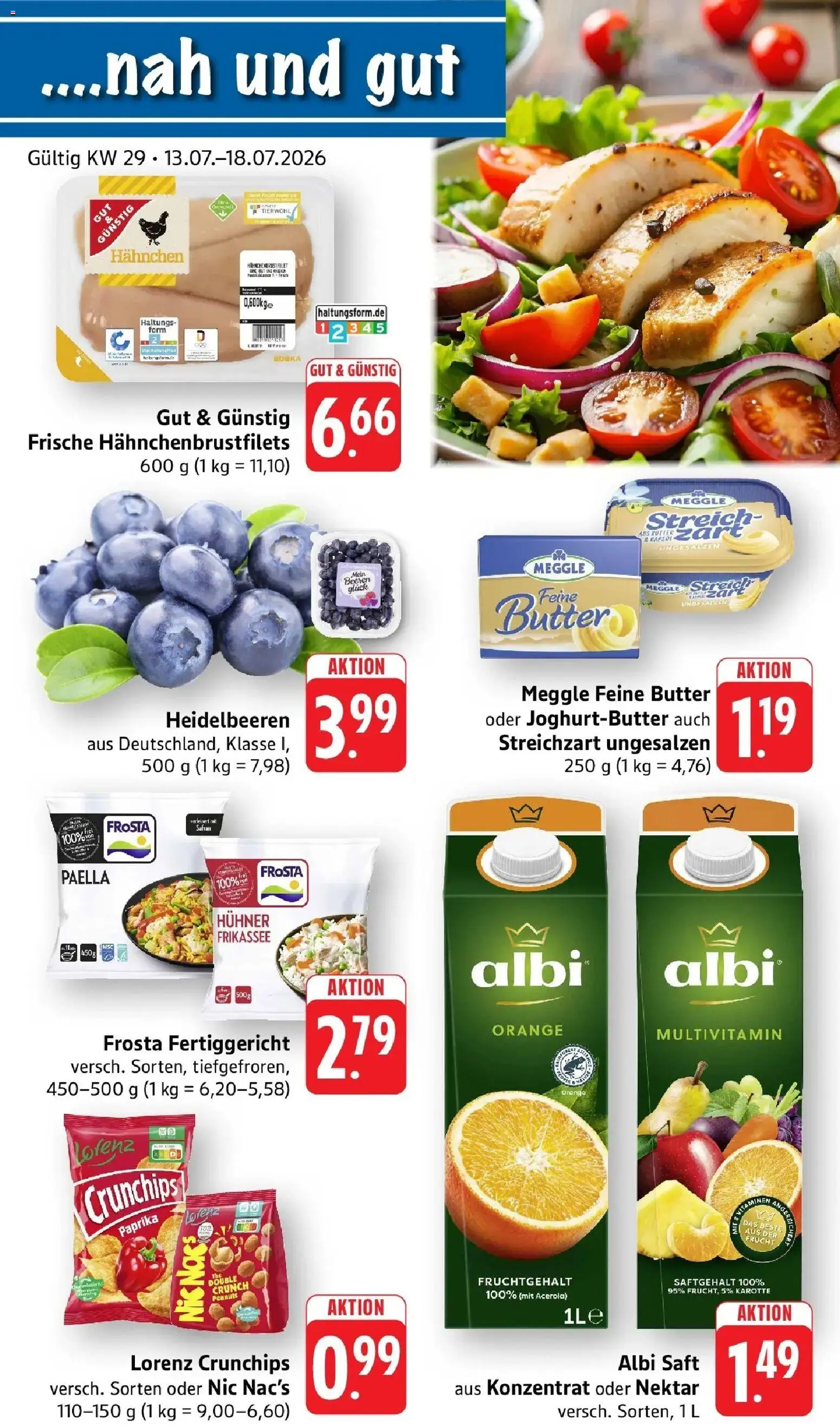 nah & gut Prospekt Birkendorf – gültig ab 13.07.2026 | Seite: 1 | Produkte: Butter, Frosta, Lorenz crunchips, Saft