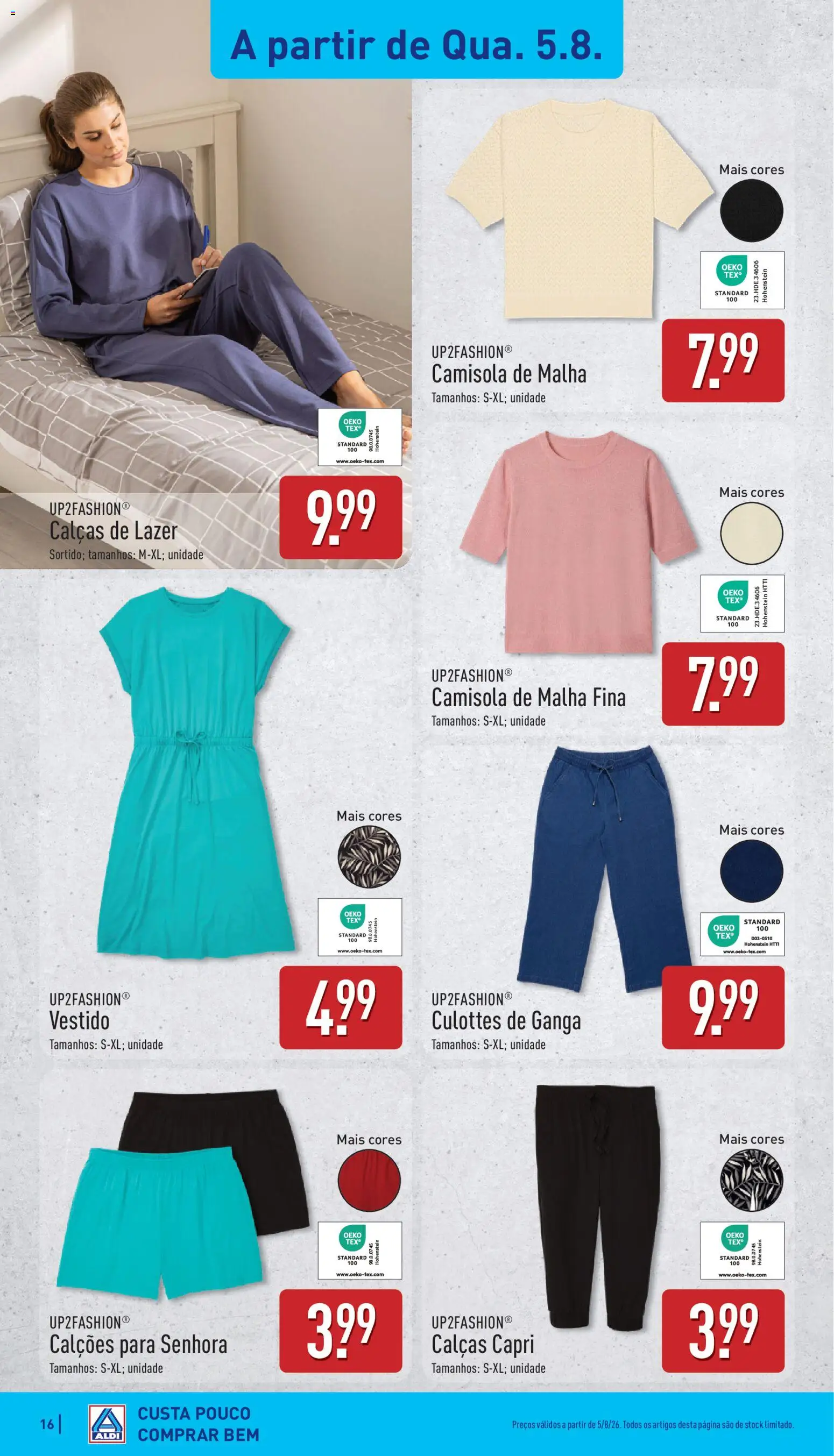 Aldi folheto │ válido de 03/08/2026 | Página: 16 | Produtos: Vestido, Calças, Calções, Camisola