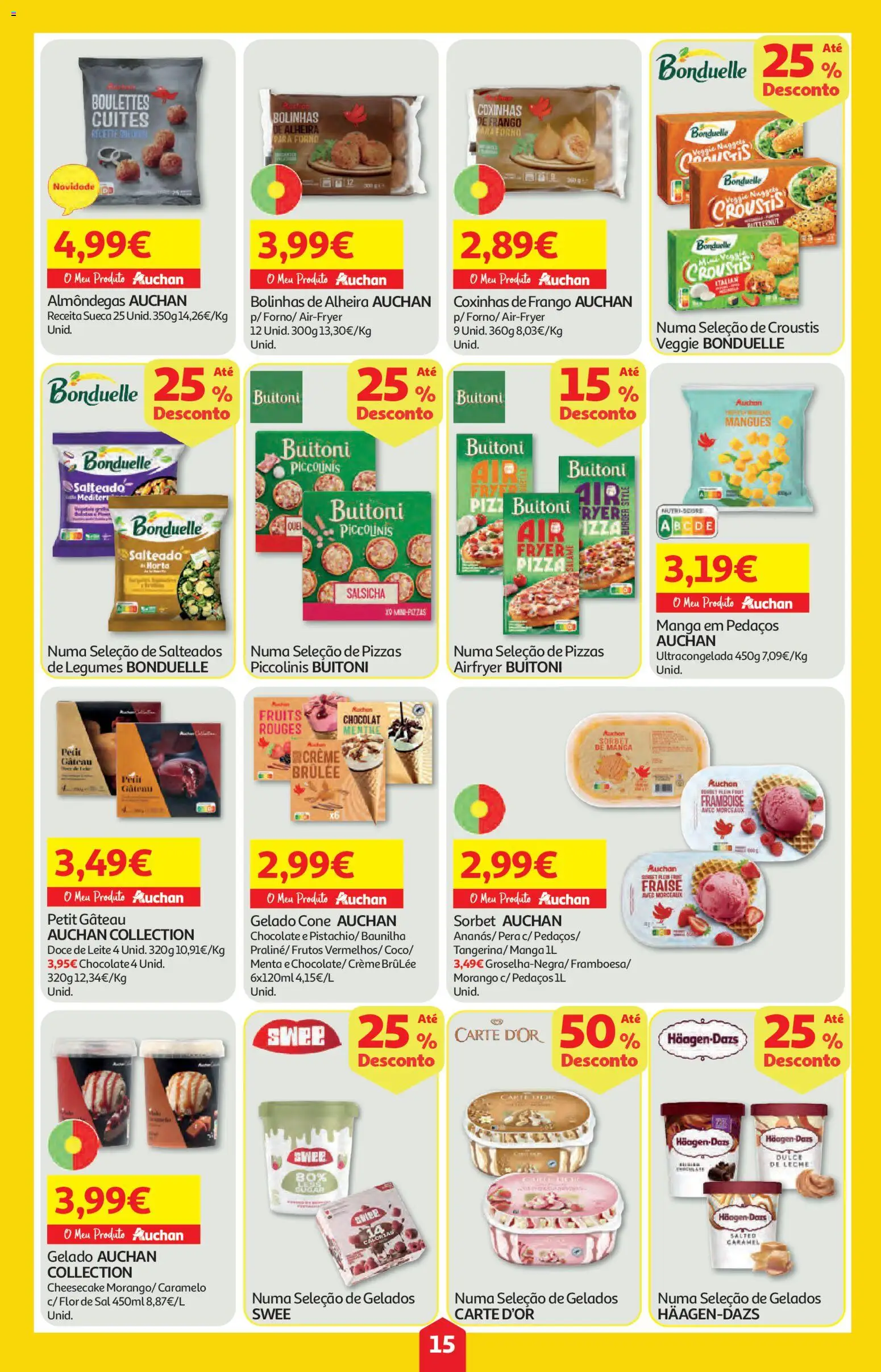 Auchan folheto │ válido de 18.06.2026 | Página: 15 | Produtos: Sal, Chocolate, Pizza, Creme
