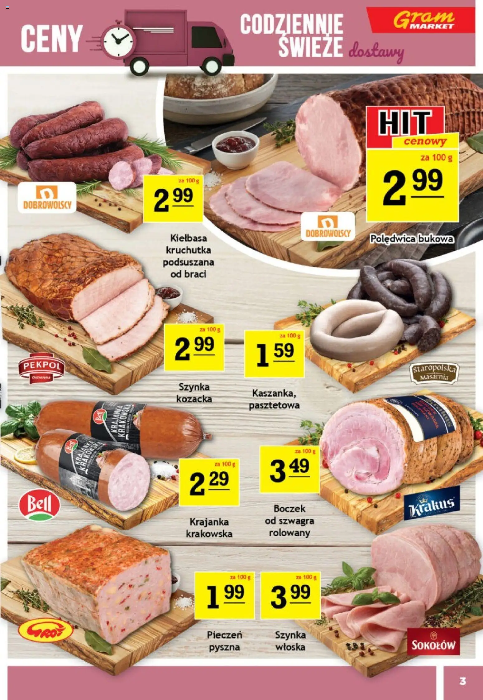 Gram Market gazetka od 12.08.2026 | Strona: 3 | Produkty: Kiełbasa, Bell, Szynka, Boczek