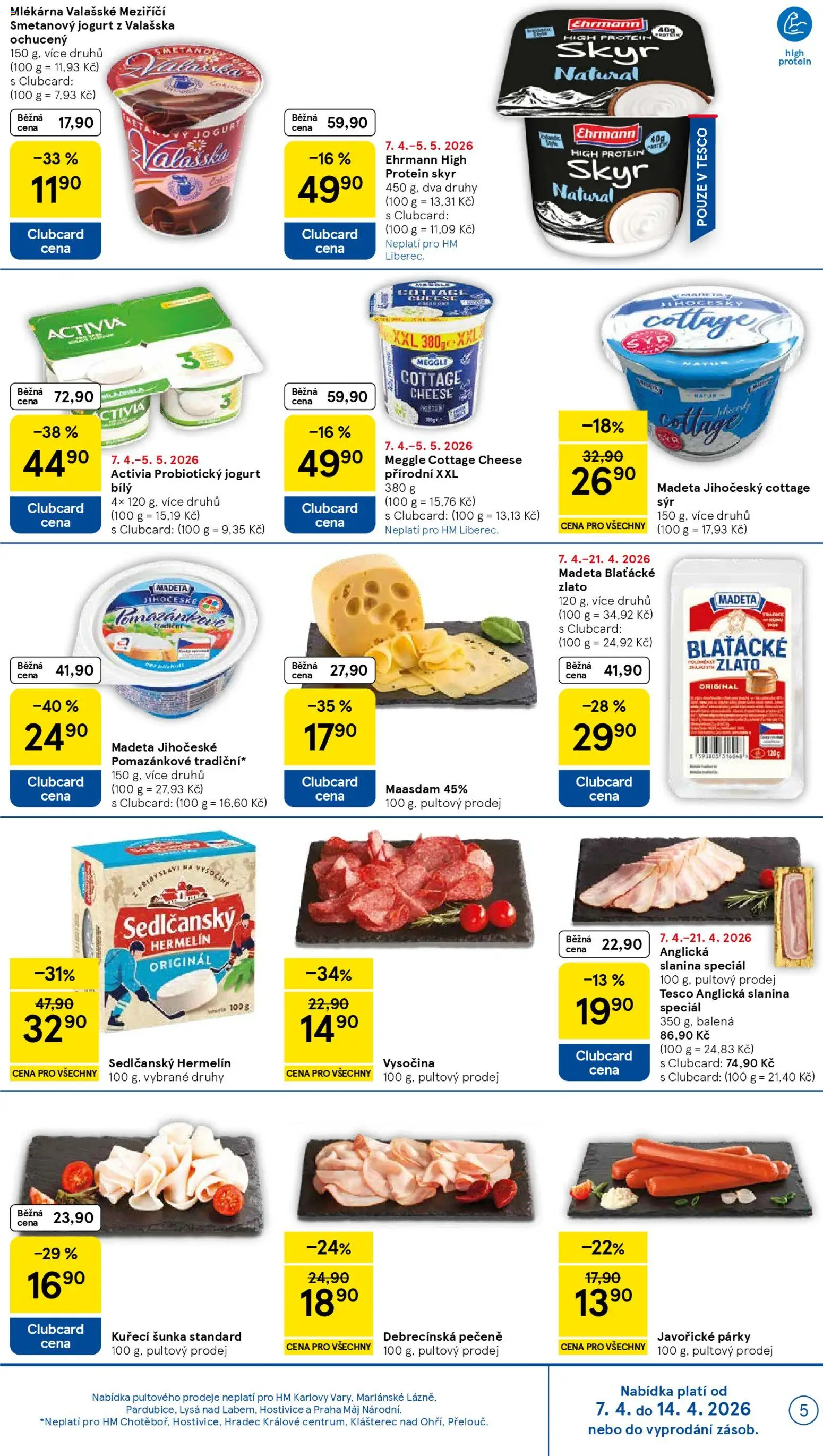 Tesco leták - Hypermarket od 07.04.2026 | Strana: 5 | Produkty: Smetanový jogurt, Vysočina, Protein, Cottage cheese