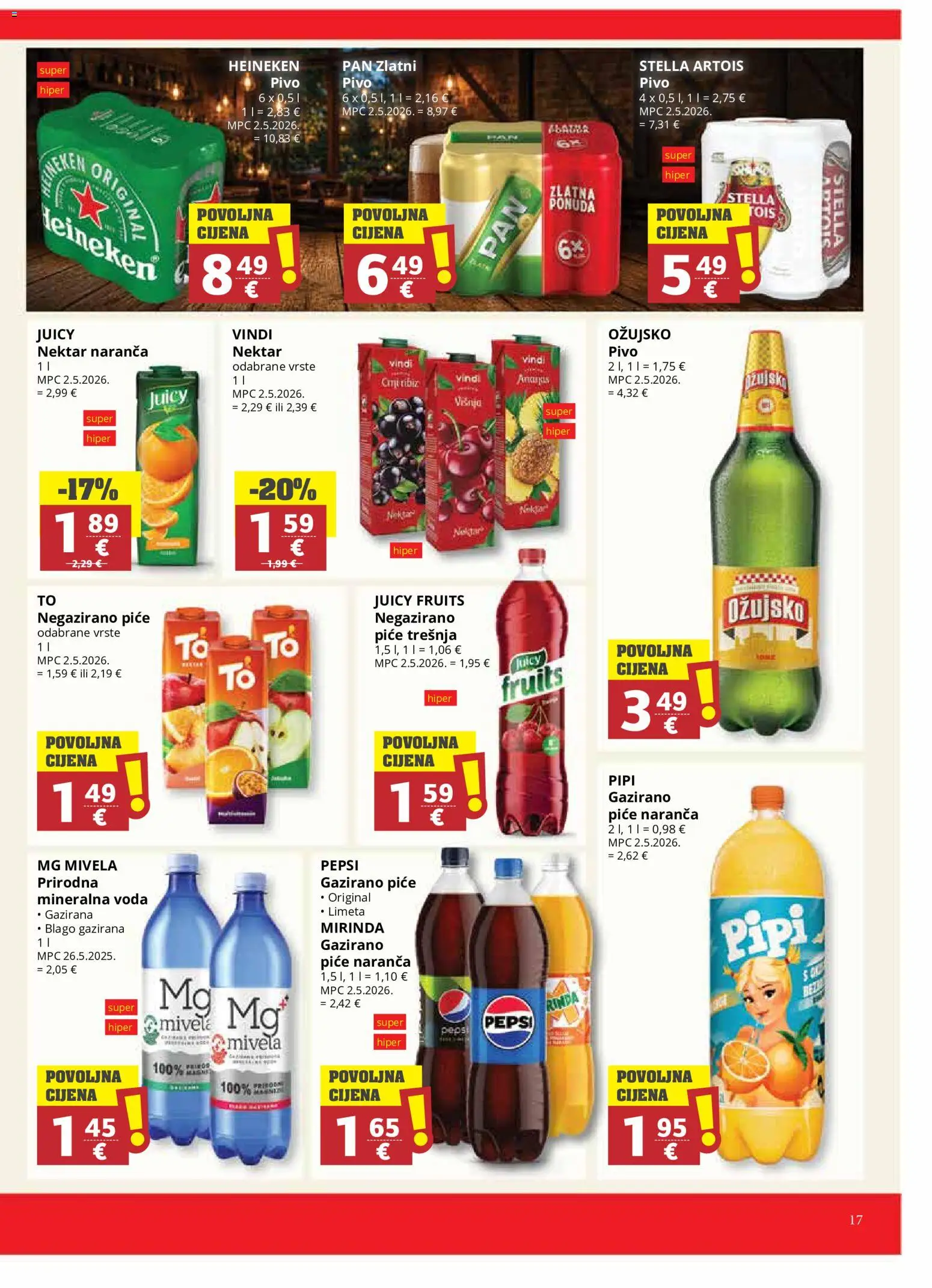 Ribola katalog | vrijedi od 19.08.2026 | Stranica: 17 | Proizvodi: Mineralna voda, Pivo, Heineken, Trešnja