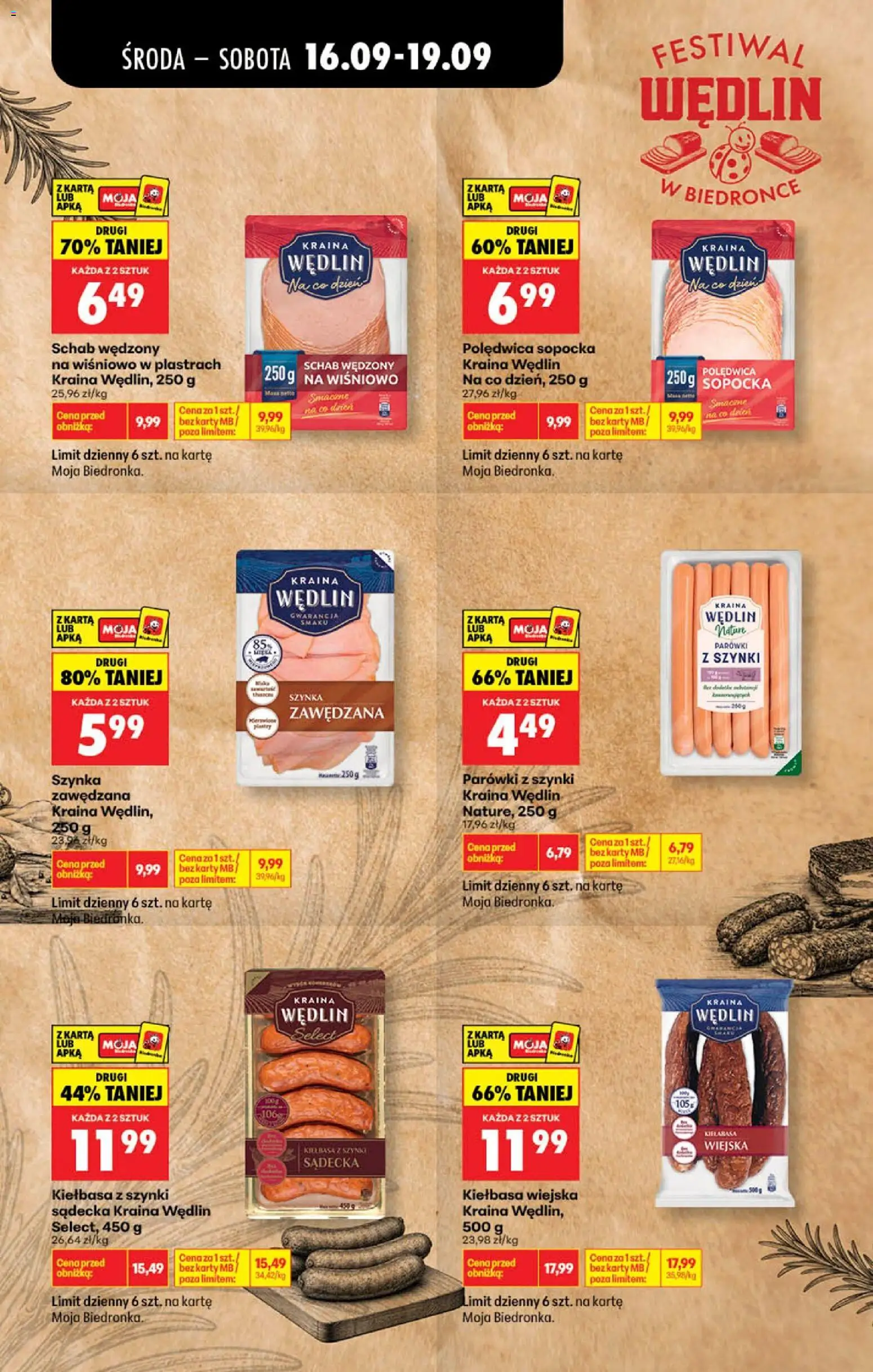 Biedronka gazetka - Festiwal wędlin od 16.09.2026 | Strona: 4 | Produkty: Kiełbasa, Schab, Szynka zawędzana, Szynka