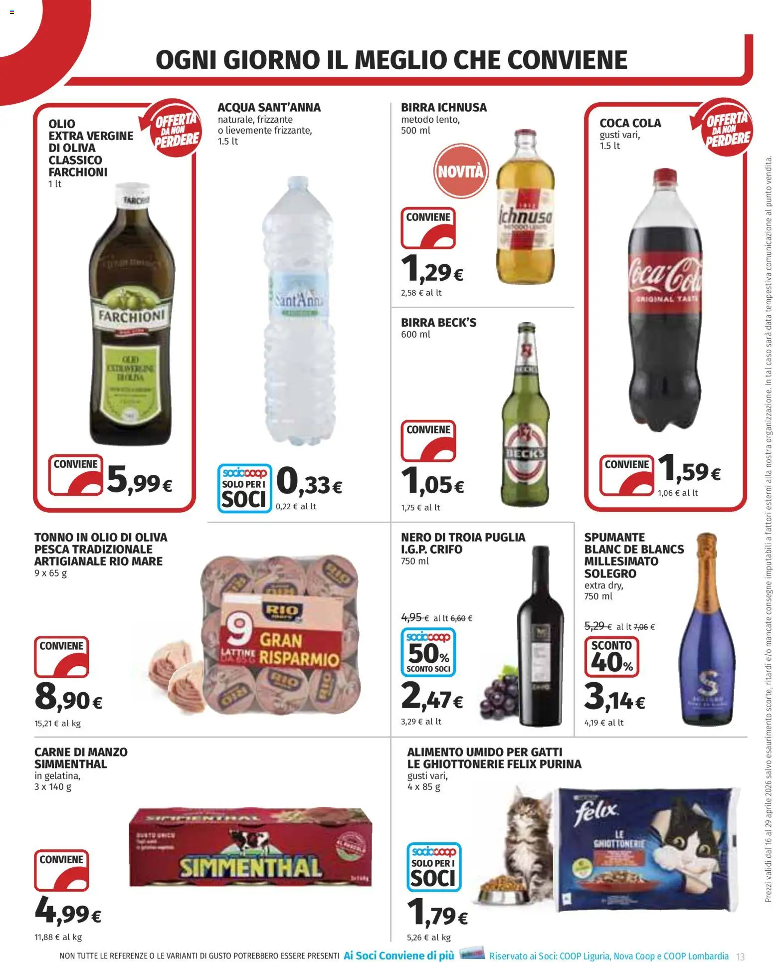 Volantino COOP del 16.04.2026 | Pagina: 13 | Prodotti: Acqua, Olio, Tonno, Coca Cola
