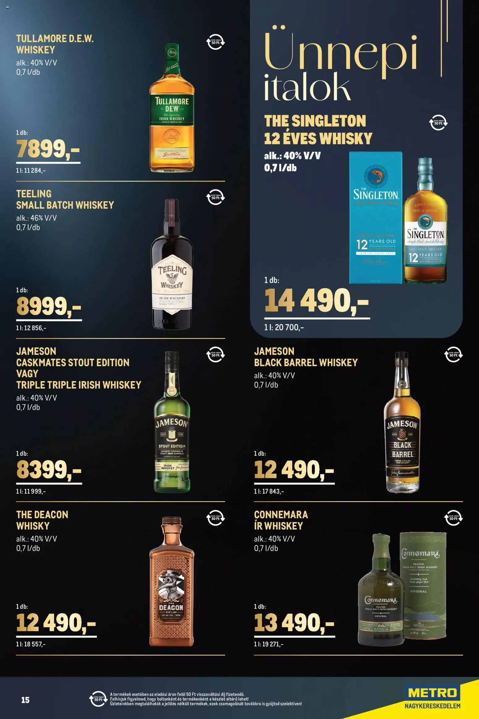 Metro akciós ujság - amely érvényes a következő dátumtól: 2026.11.02. | Oldal: 15 | Termékek: Jameson, Irish whiskey, Italok, Whisky