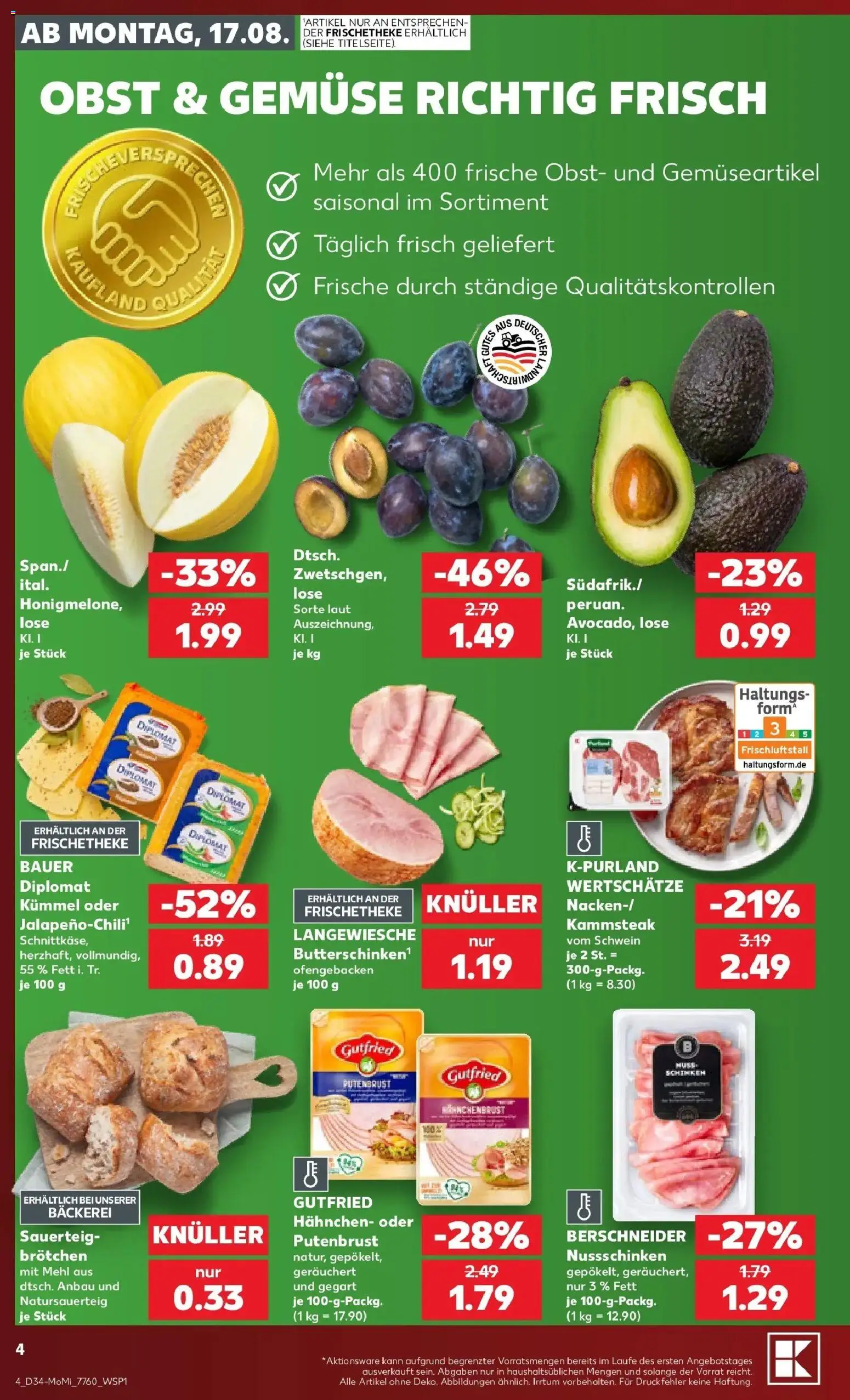 Prospekt Kaufland ab 17.08.2026 » Angebote Online zum Blättern | Seite: 4 | Produkte: Putenbrust, Hahnchen, Gemüse, Obst