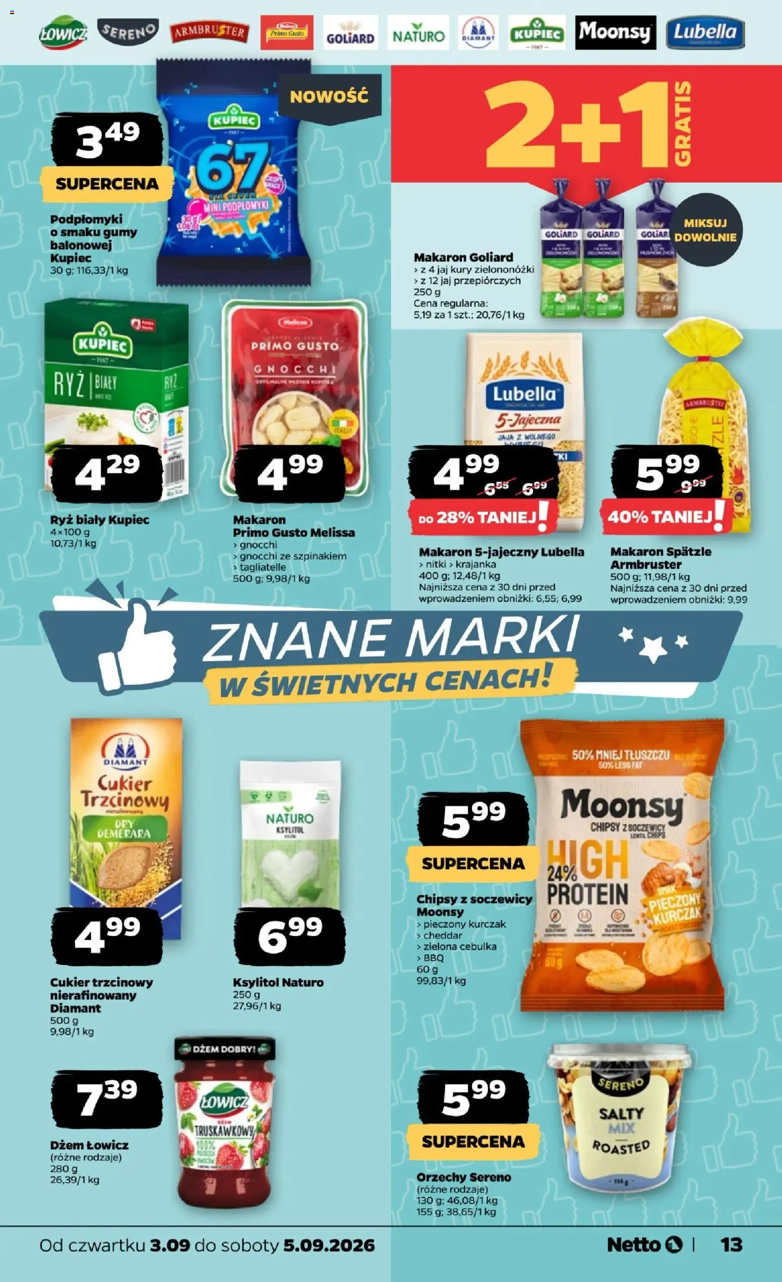 Netto gazetka od czwartku od 03.09.2026 | Strona: 13 | Produkty: Chipsy, Gumy, Pasta, Cheddar