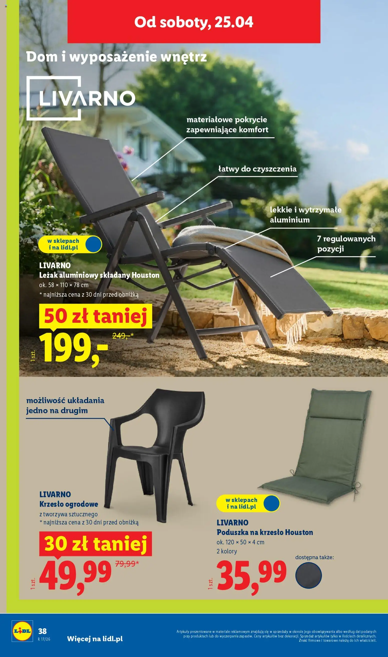 Lidl Katalog od 20.04.2026 | Strona: 52 | Produkty: Poduszka, Leżak, Krzesło, Krzesło ogrodowe