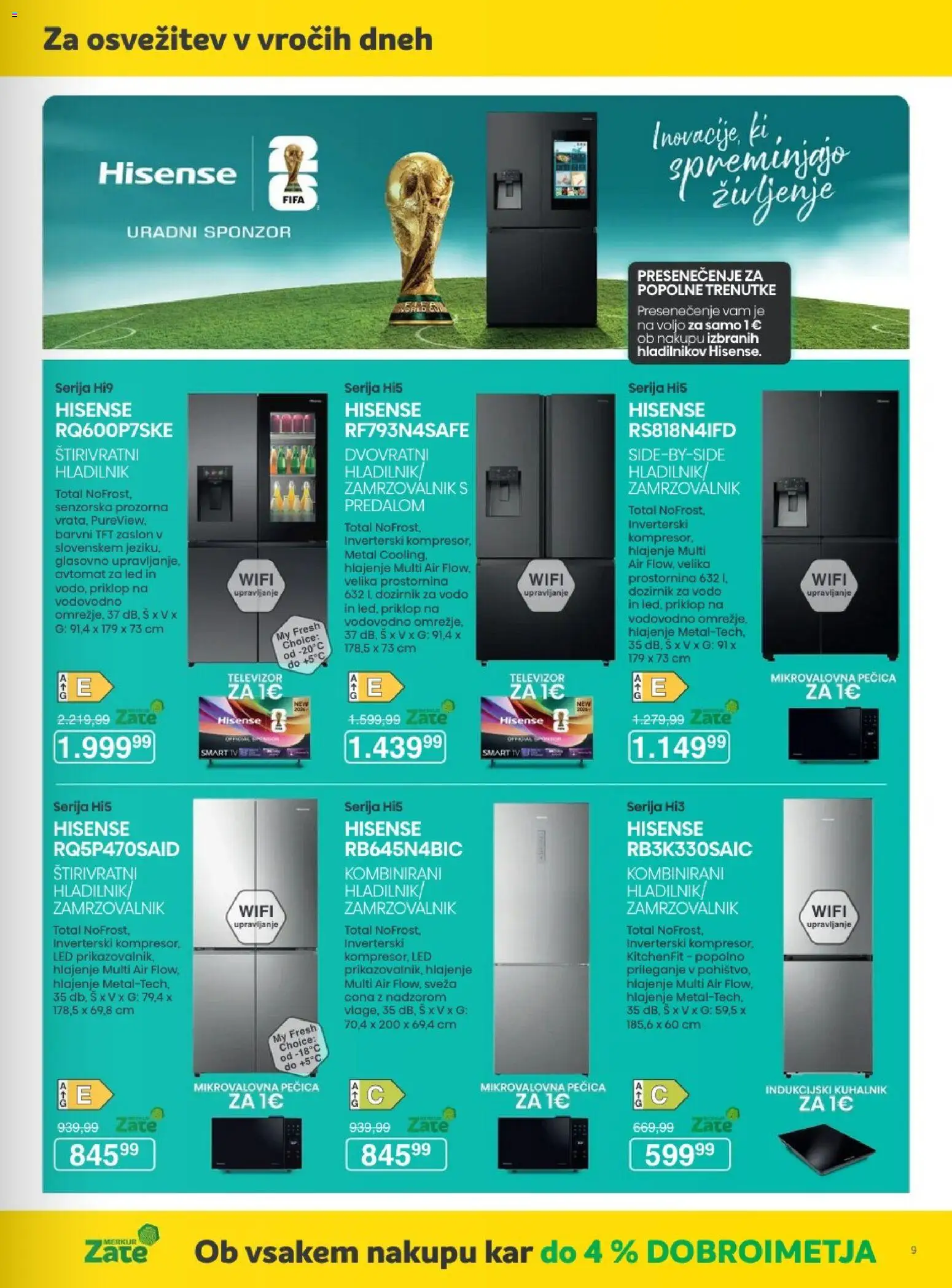 Novi Merkur katalog ponudbe – veljaven od 01.07.2026 | Stran: 9 | Izdelki: Televizor, Hladilnik, Mikrovalovna pecica, Kuhalnik