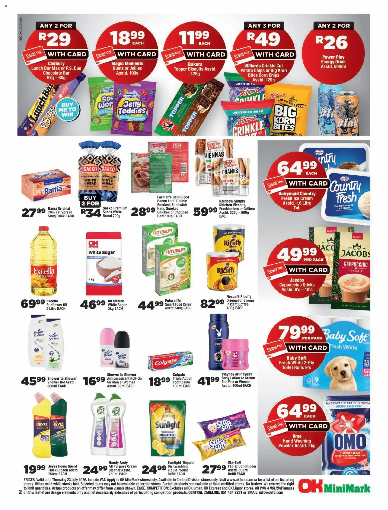 New OK Foods catalogue – valid from 15/07/2026 | Page: 2 | Products: Cheese, Biscuits, Toothpaste, Sugar