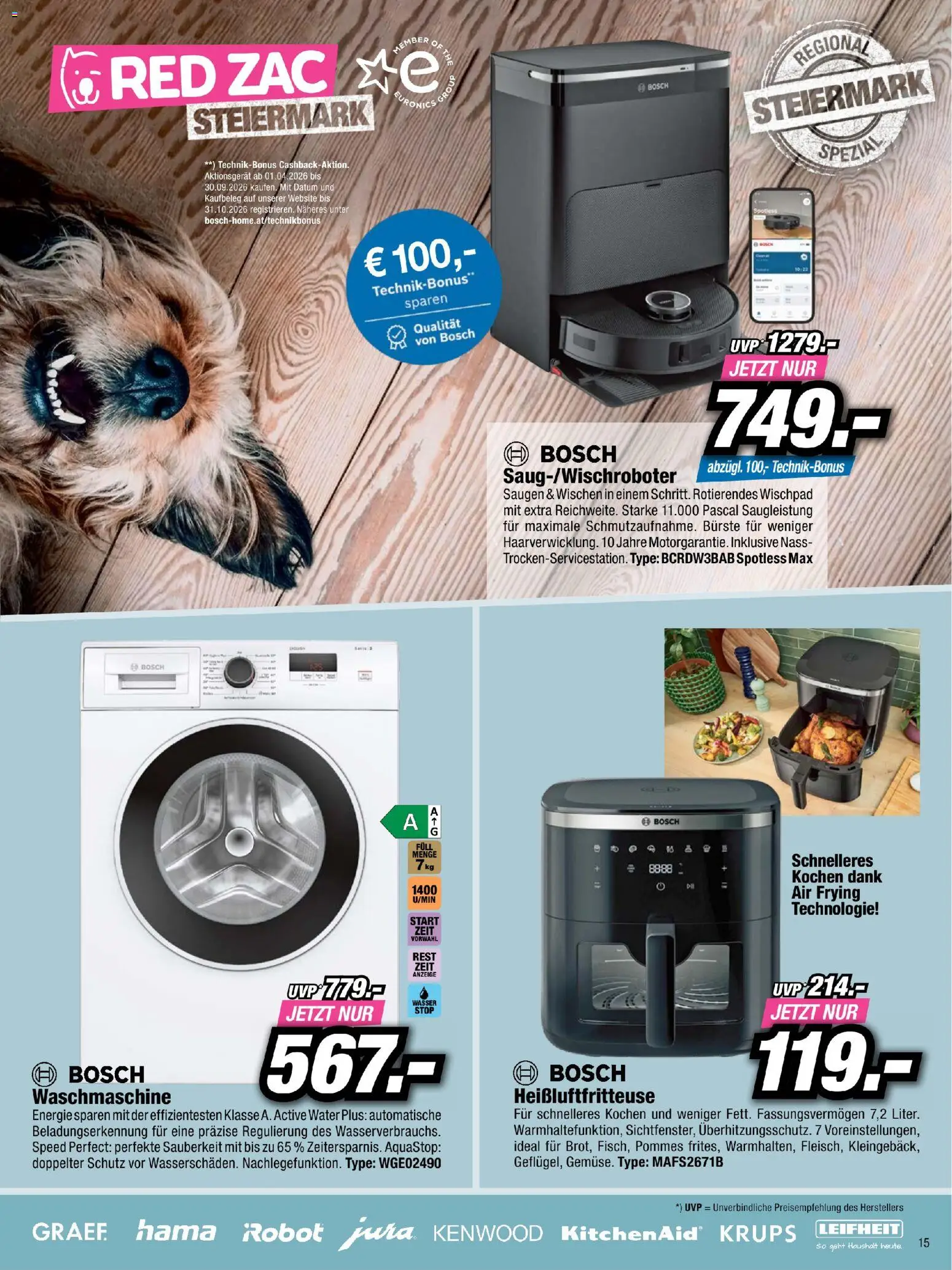 RED ZAC Steiermark gültig ab 26.04.2026 | Seite: 15 | Produkte: Waschmaschine, Bürste
