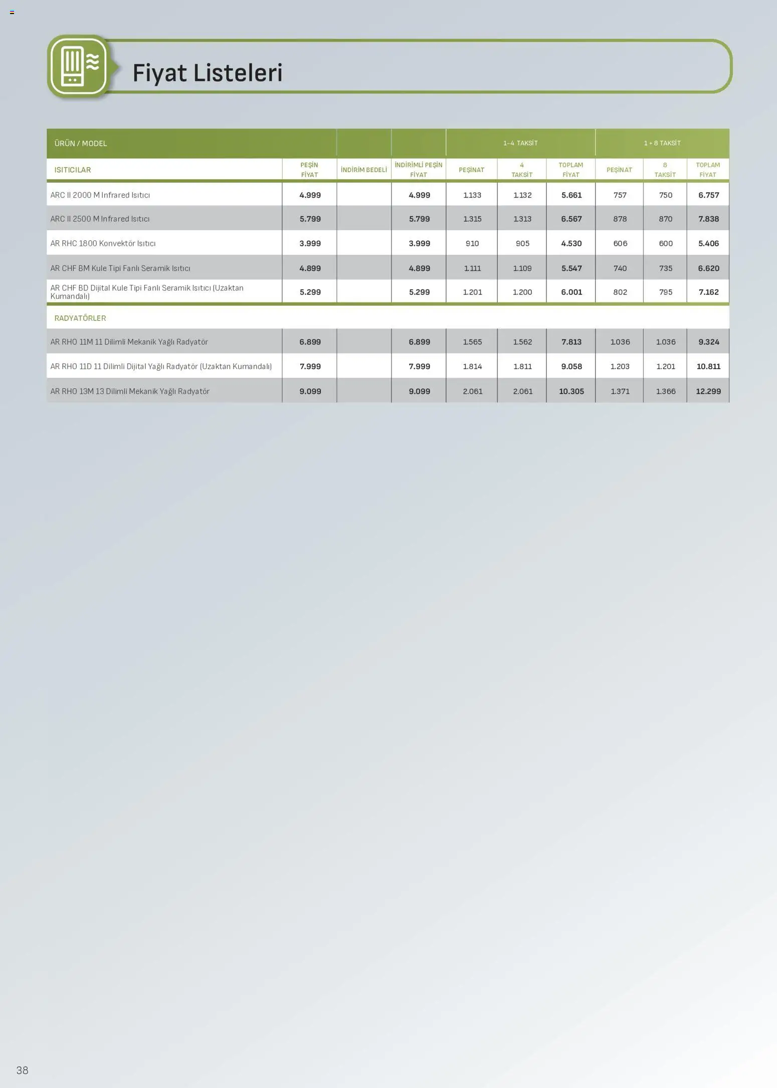 Arçelik - İklimlendirme Kataloğu - 16 Ekim 2026 tarihinden itibaren geçerlidir | Sayfa: 38 | Ürünler: Radyatör