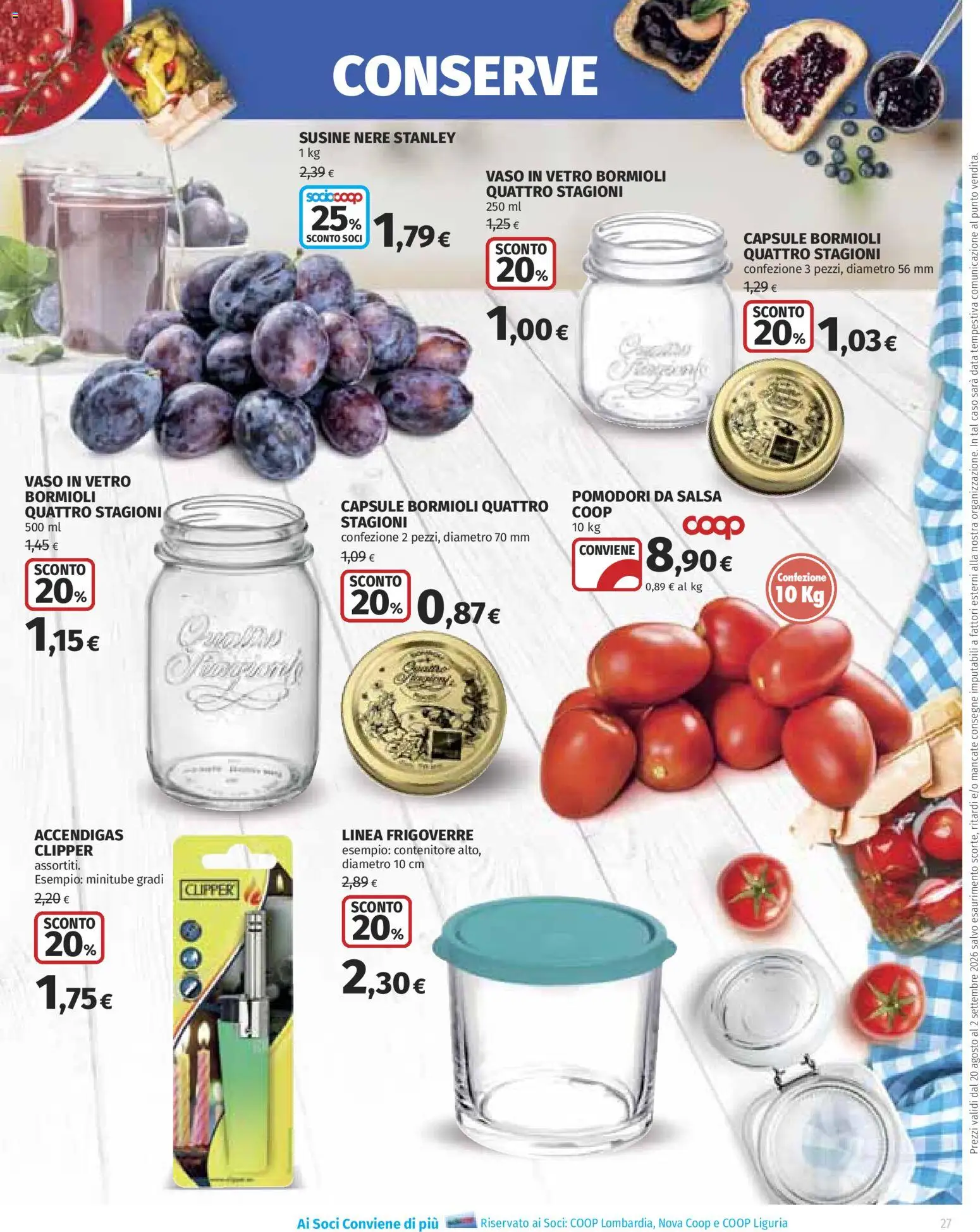 Volantino COOP del 20/08/2026 | Pagina: 27 | Prodotti: Salsa, Contenitore, Susine, Conserve