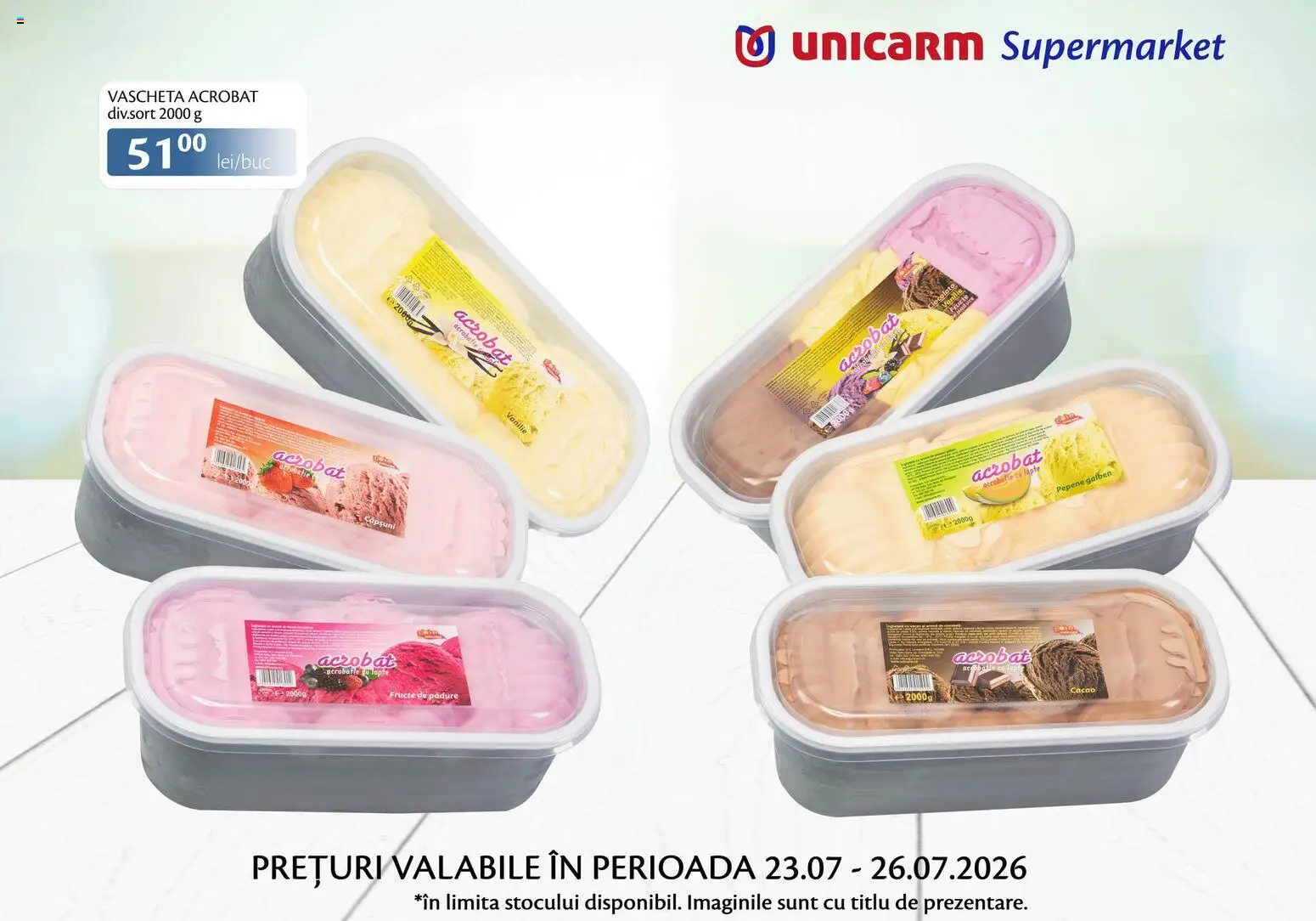 Noul catalog Unicarm – valabil de la 23.07.2026 | Pagină: 7 | Produse: Pepene Galben, Lapte, Căpșuni, Cacao