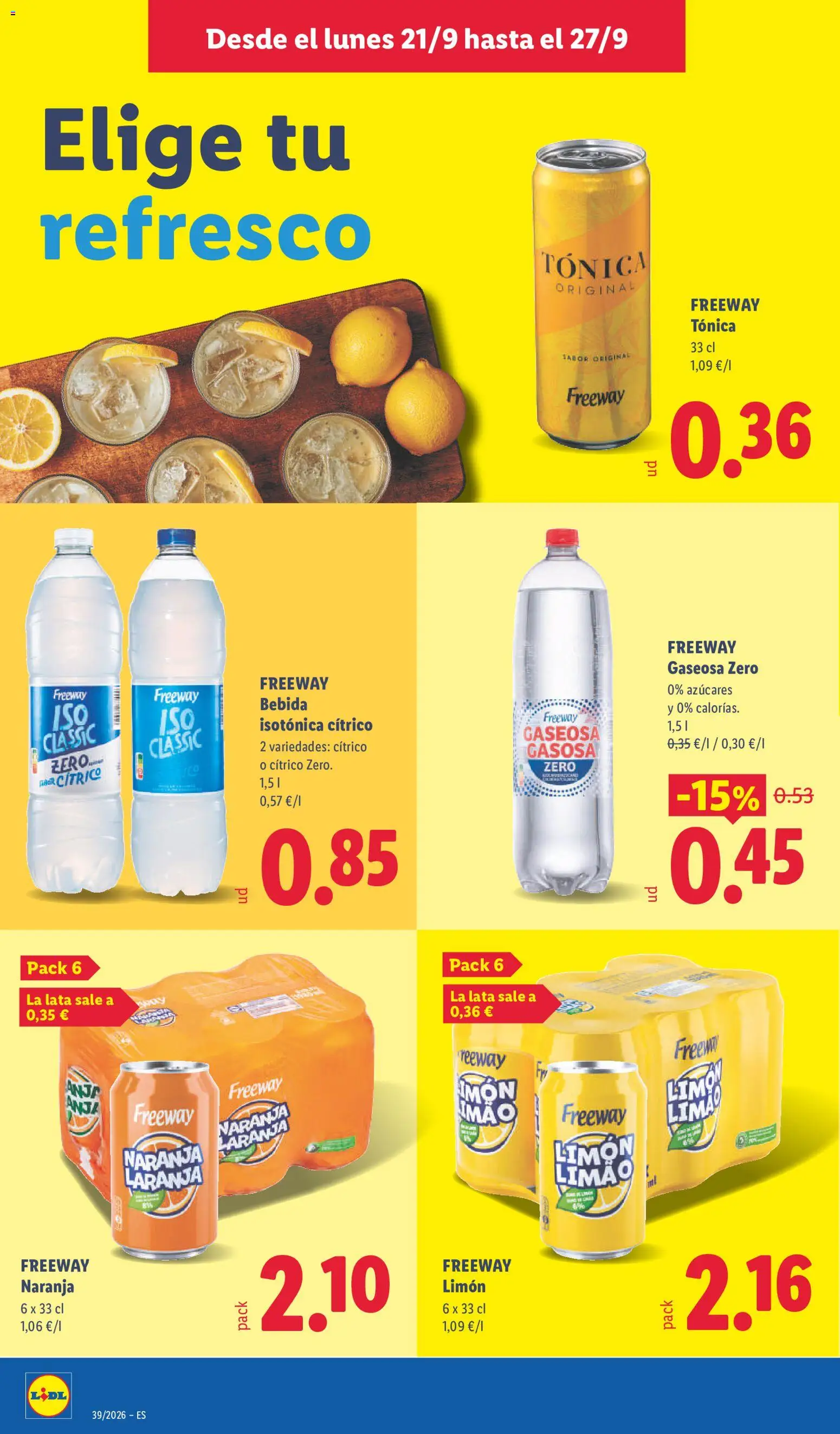 Lidl folleto │ válido desde el 21/09/2026 | Página: 14 | Productos: Tónica, Limón, Bebida isotónica, Gaseosa