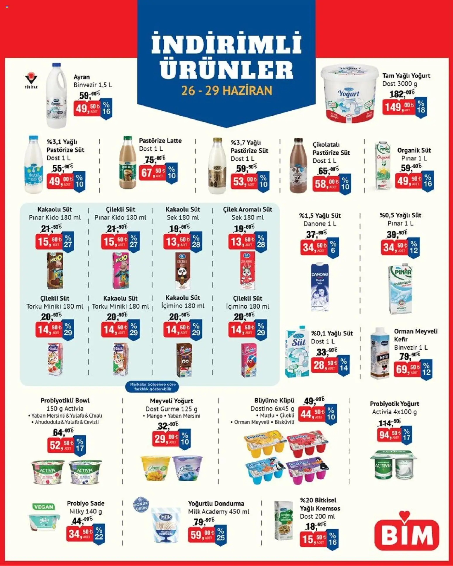BİM - İndirimli Ürünler - 26 Haziran 2026 tarihinden itibaren geçerlidir | Sayfa: 3 | Ürünler: Kefir, Çilek, Dondurma, Mango