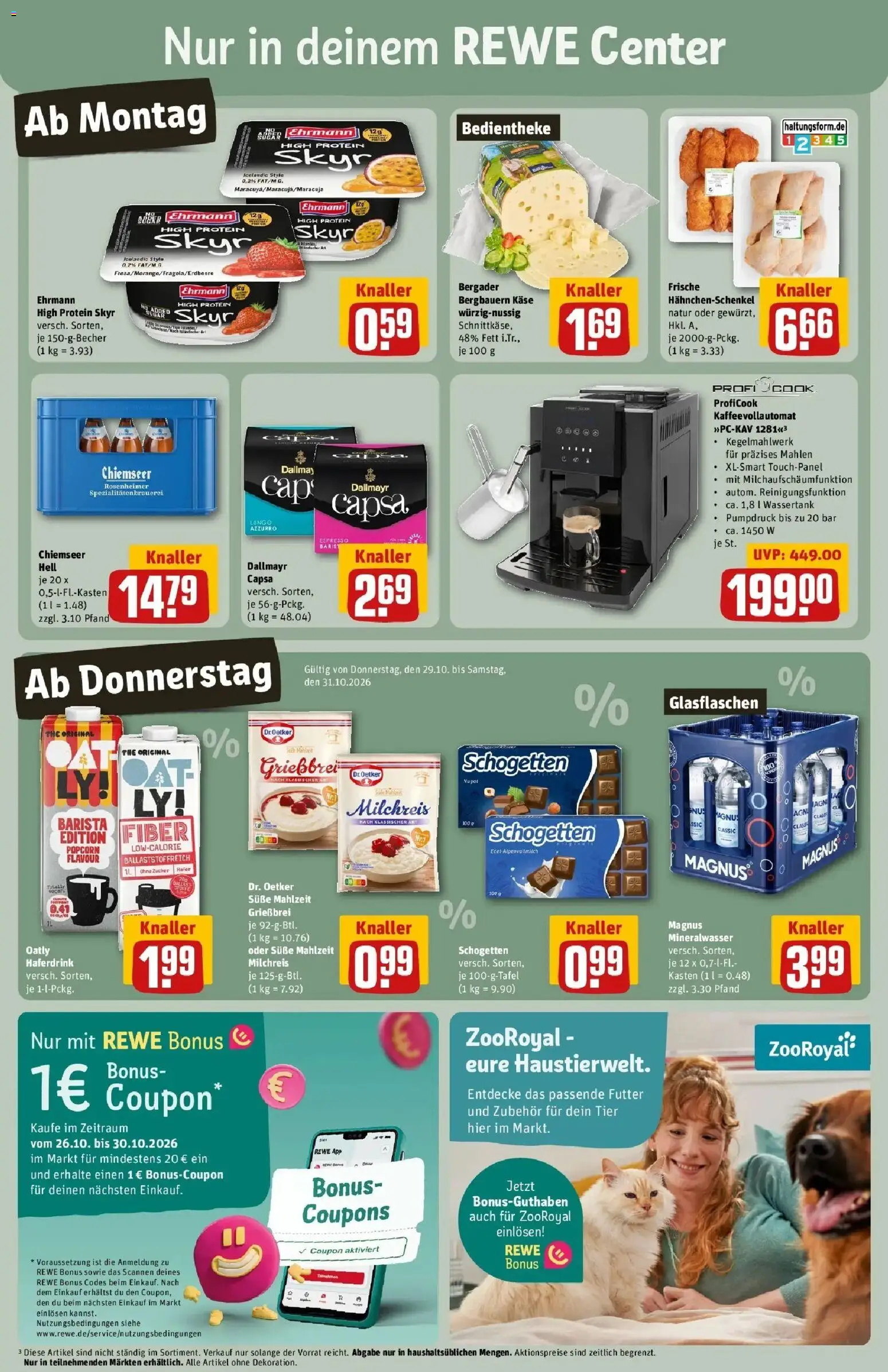 REWE Prospekt ab 26.10.2026 zum Blättern » Angebote | Seite: 3 | Produkte: Hahnchenschenkel, Mineralwasser, Haferdrink, Popcorn