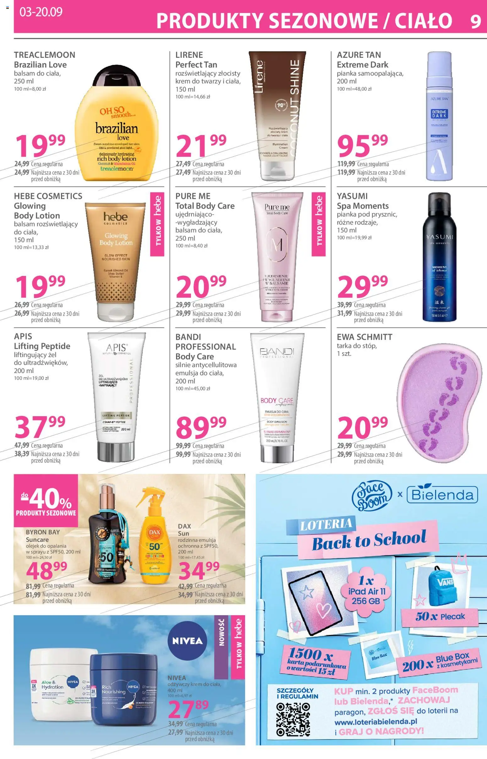 Hebe gazetka od 14.09.2026 | Strona: 9 | Produkty: Plecak, Bielenda, Sok, Lotion