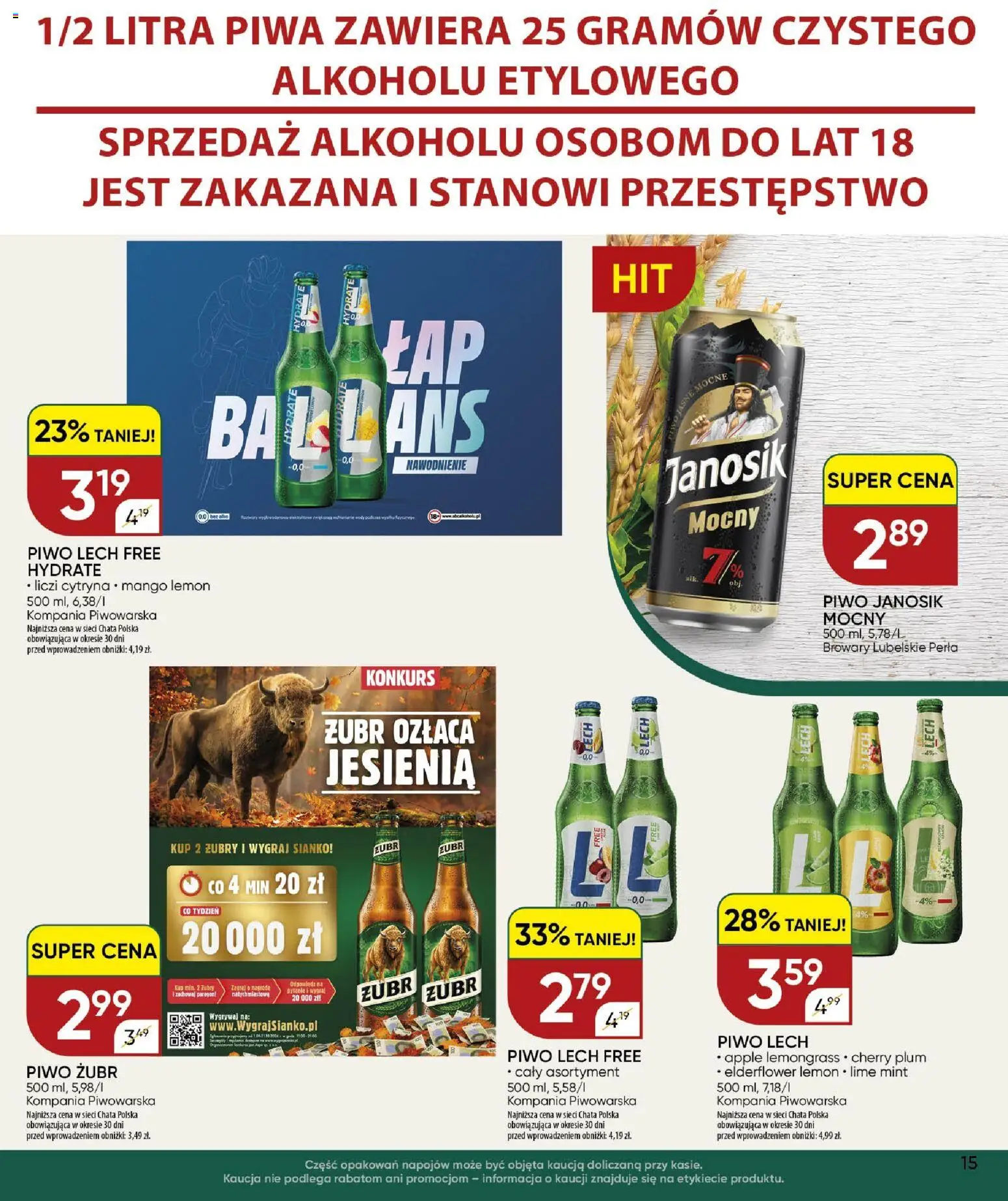 Chata Polska gazetka od 22.10.2026 | Strona: 15 | Produkty: Cytryna, Mango, Piwo żubr, Lech
