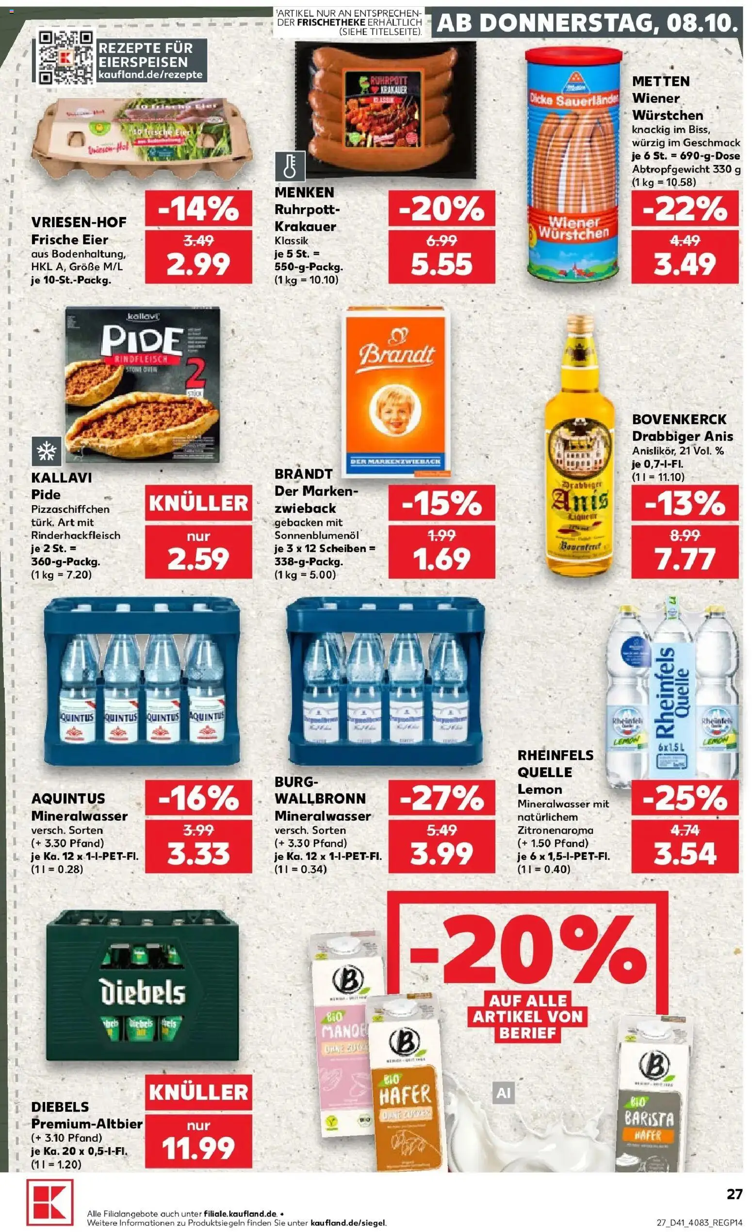 Kaufland Prospekt Bocholt – gültig ab 08.10.2026 | Seite: 27 | Produkte: Eier, Sonnenblumenol, Mineralwasser, Rheinfels quelle