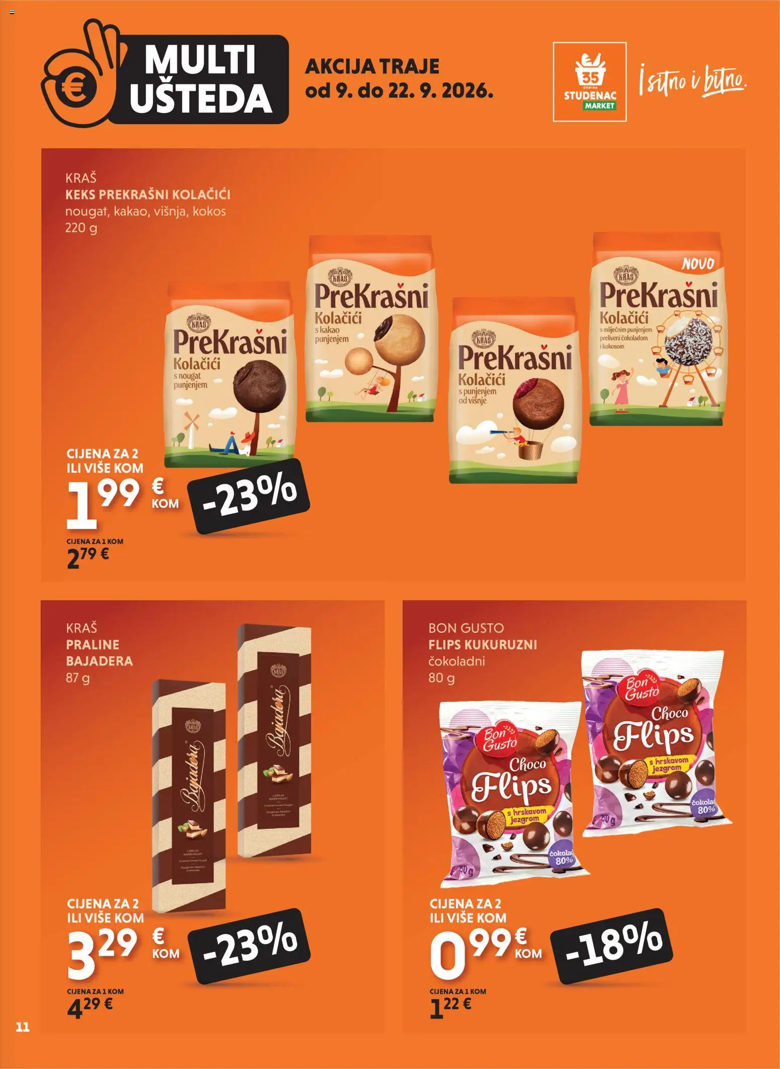 Studenac katalog | vrijedi od 09.09.2026 | Stranica: 11 | Proizvodi: Praline, Keks, Prekrašni, Kokos