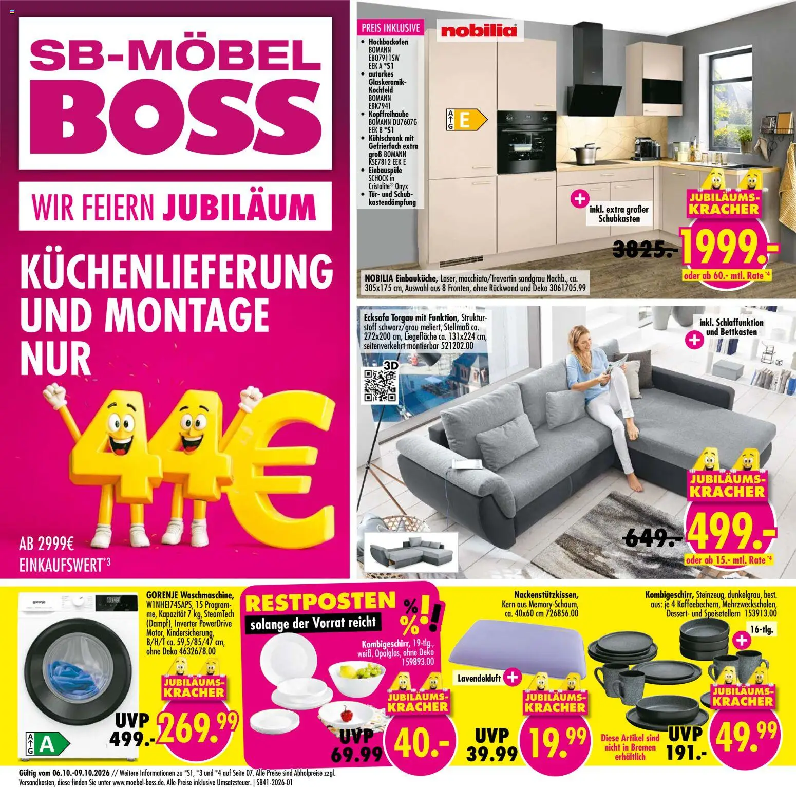 SB Möbel Boss - Broschüre – gültig ab 06.10.2026 | Seite: 1 | Produkte: Gorenje, Ecksofa, Tür, Kochfeld