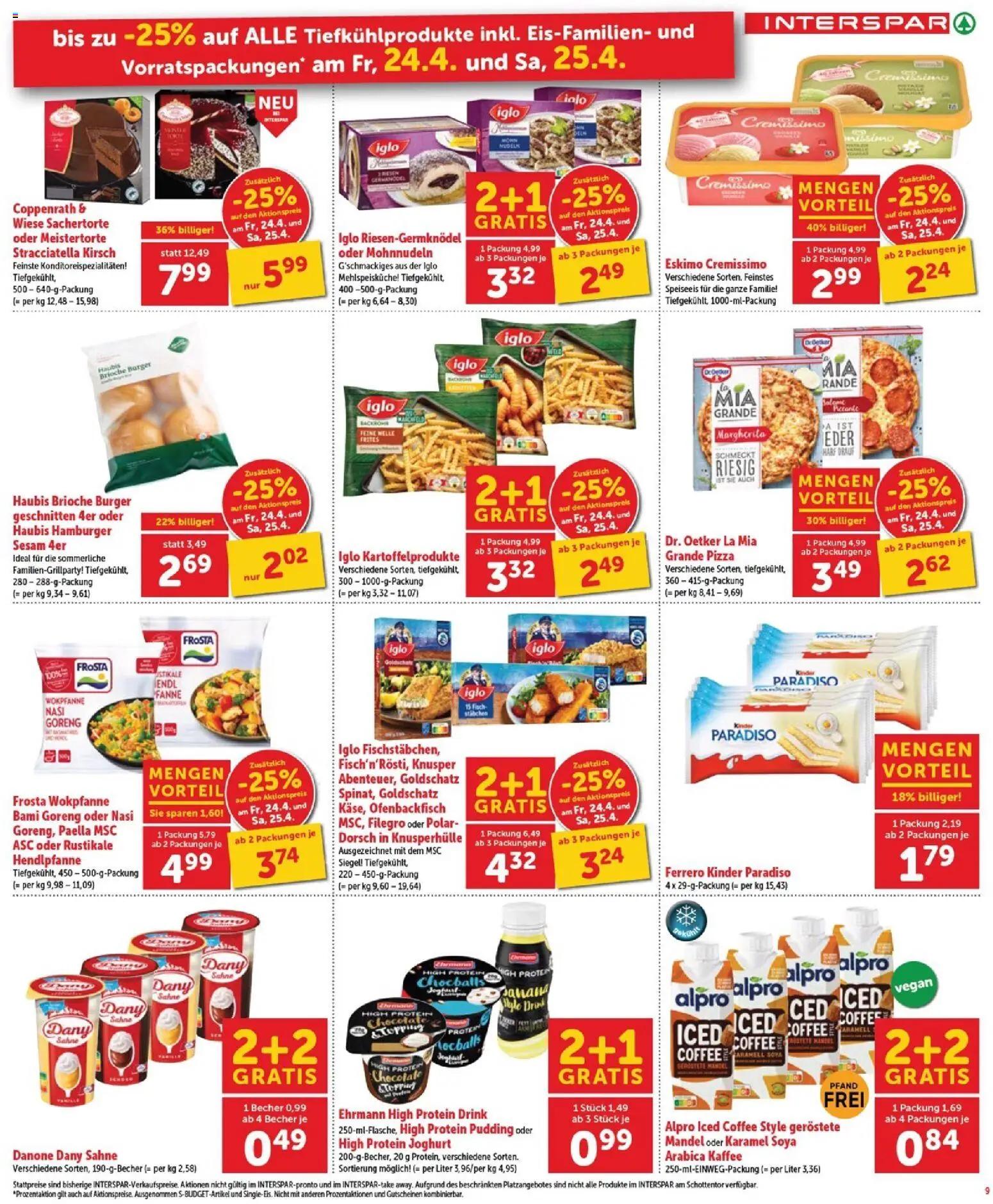 Interspar Flugblatt - Burgenland Sued gültig ab 23.04.2026 | Seite: 9 | Produkte: Sahne, Joghurt, Fisch, Nudeln