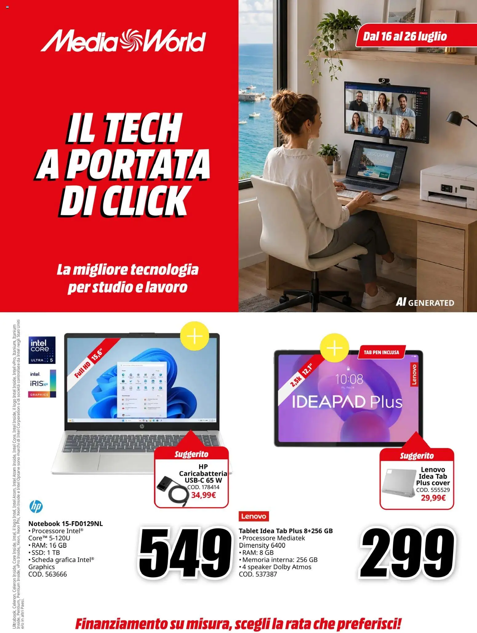 Volantino Media World del 16/07/2026 | Pagina: 1 | Prodotti: Notebook, Tablet, Speaker