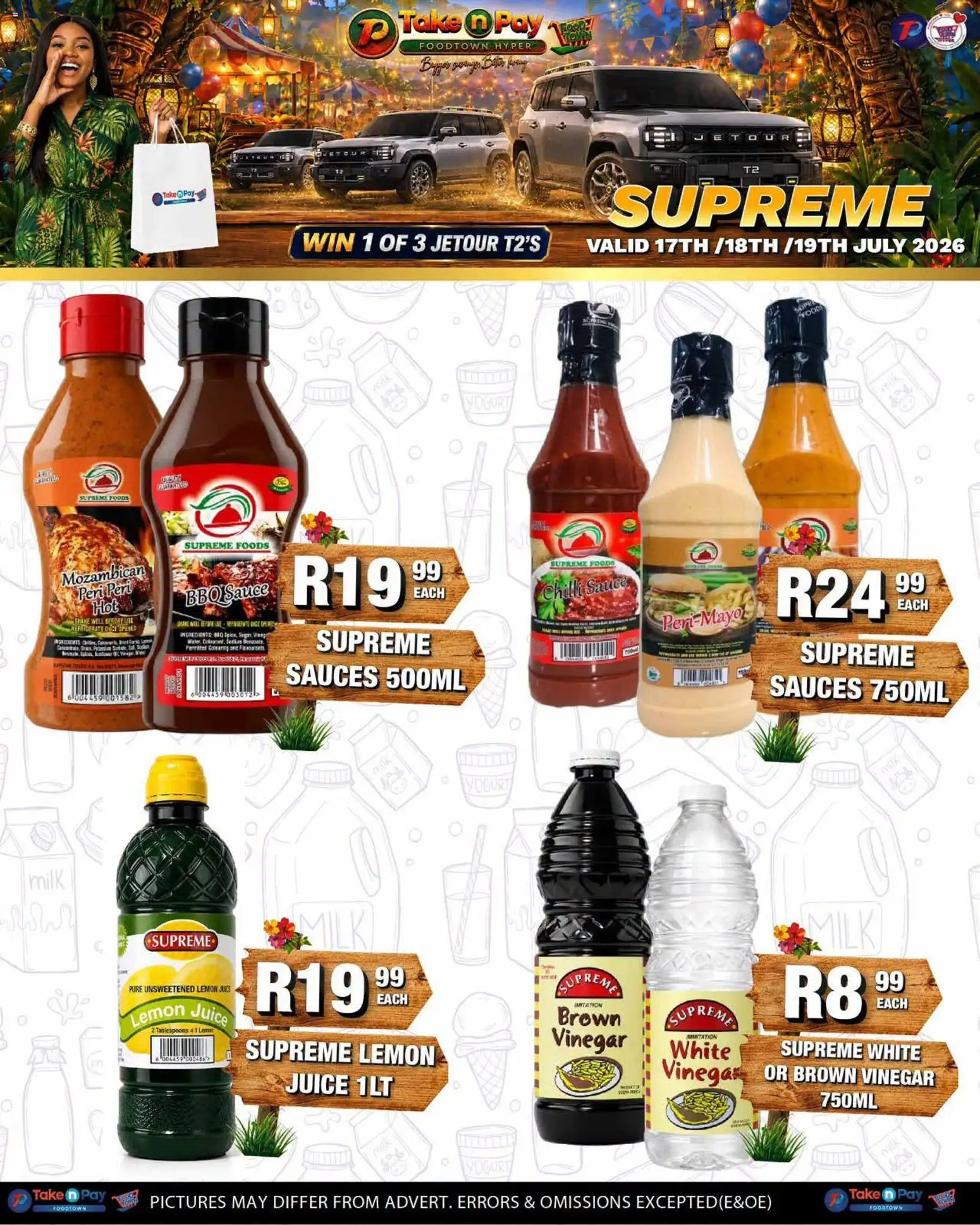 New Take n Pay catalogue – valid from 17/07/2026 | Page: 1 | Products: Milk, Sauces, Sauce, Chilli
