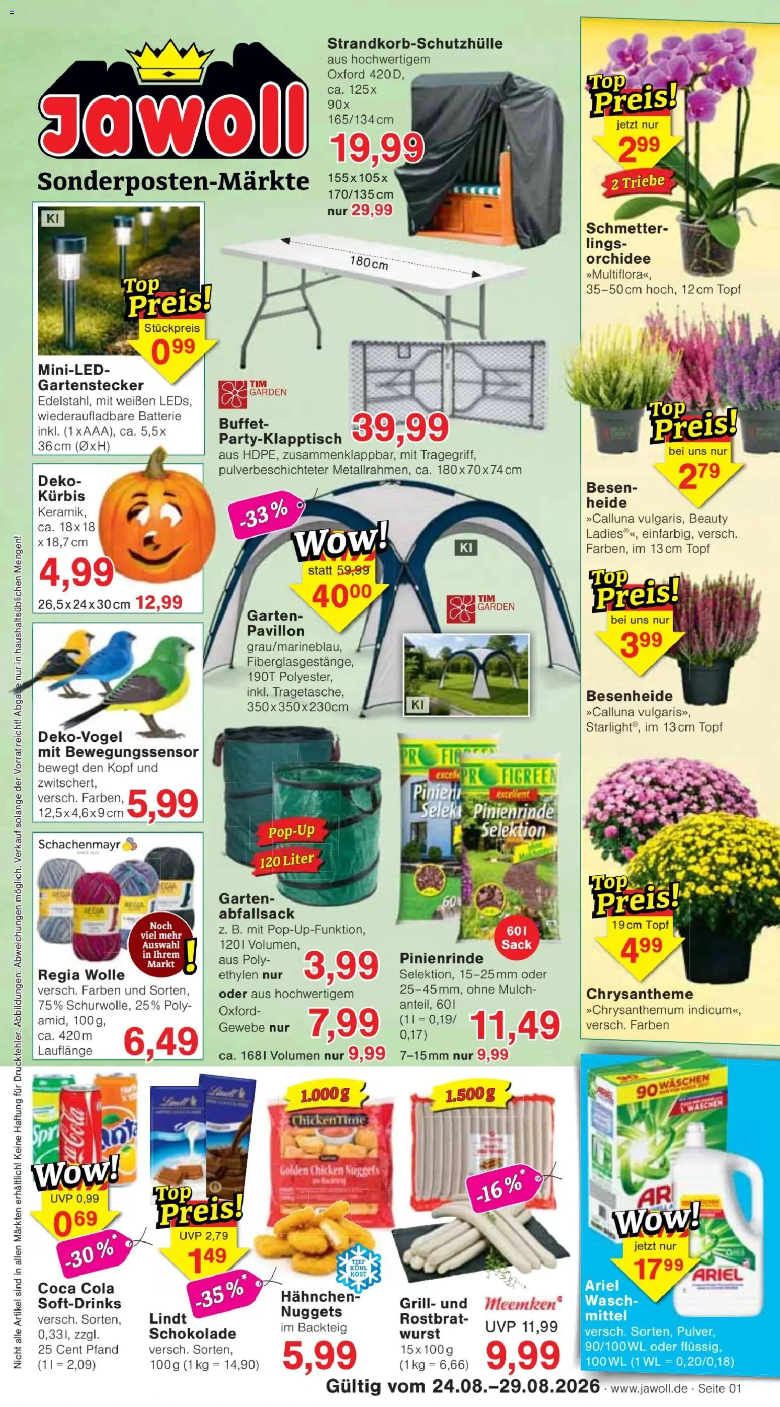 Jawoll Prospekt – gültig ab 24.08.2026 | Seite: 1 | Produkte: Grill, Schokolade, Orchidee, Lindt
