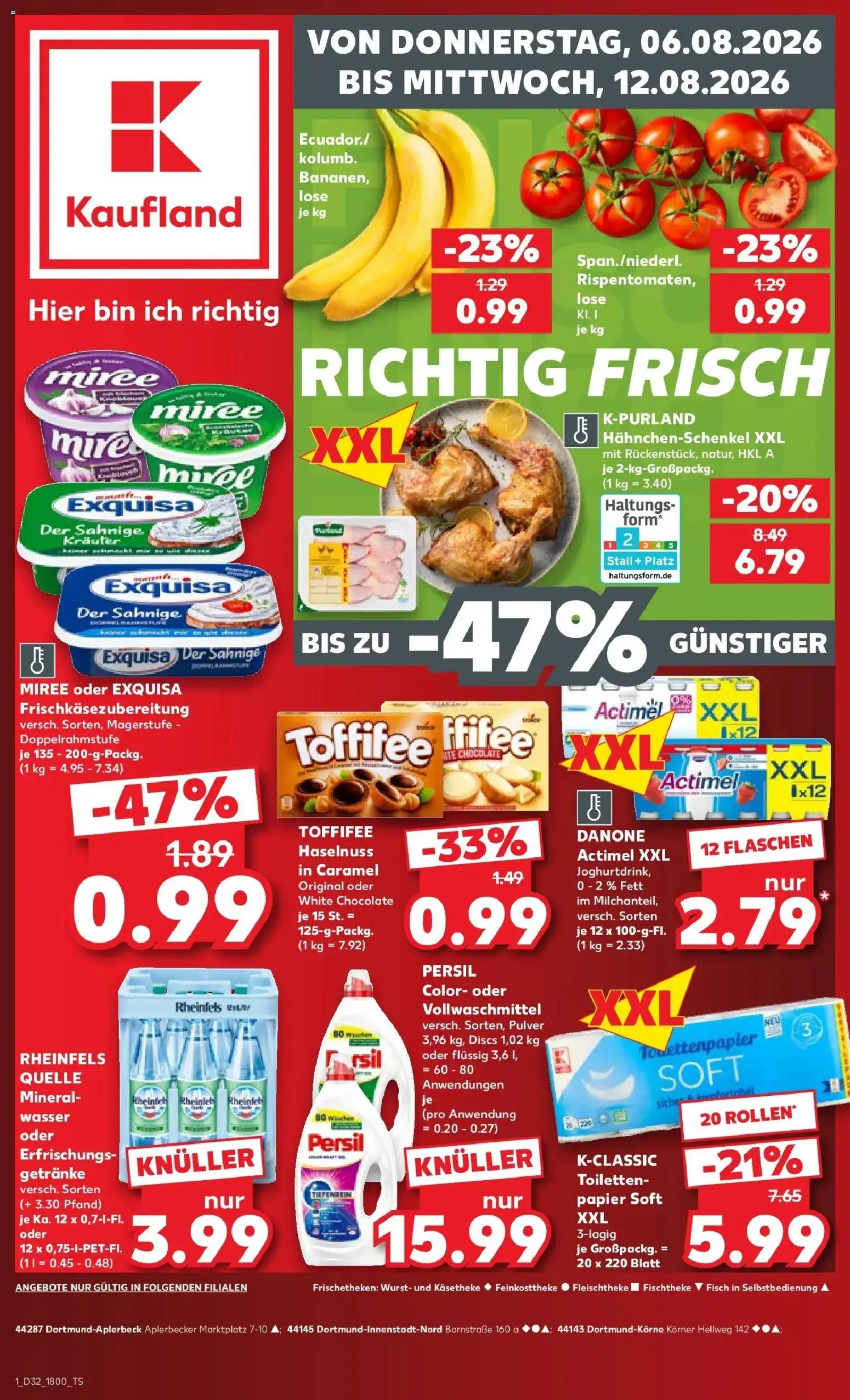 Prospekt Kaufland ab 06.08.2026 » Angebote Online zum Blättern | Seite: 1 | Produkte: Actimel, Hahnchenschenkel, Exquisa, Wurst
