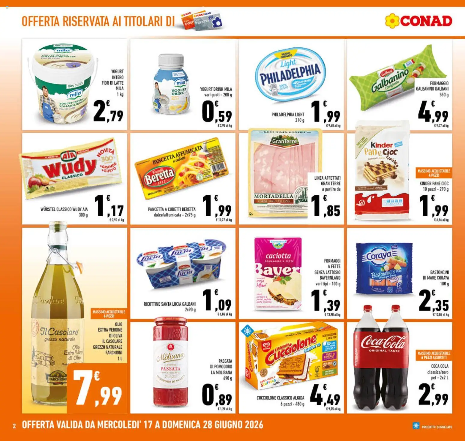 Volantino Conad del 17.06.2026 | Pagina: 2 | Prodotti: Pane, Olio, Olive, Mortadella