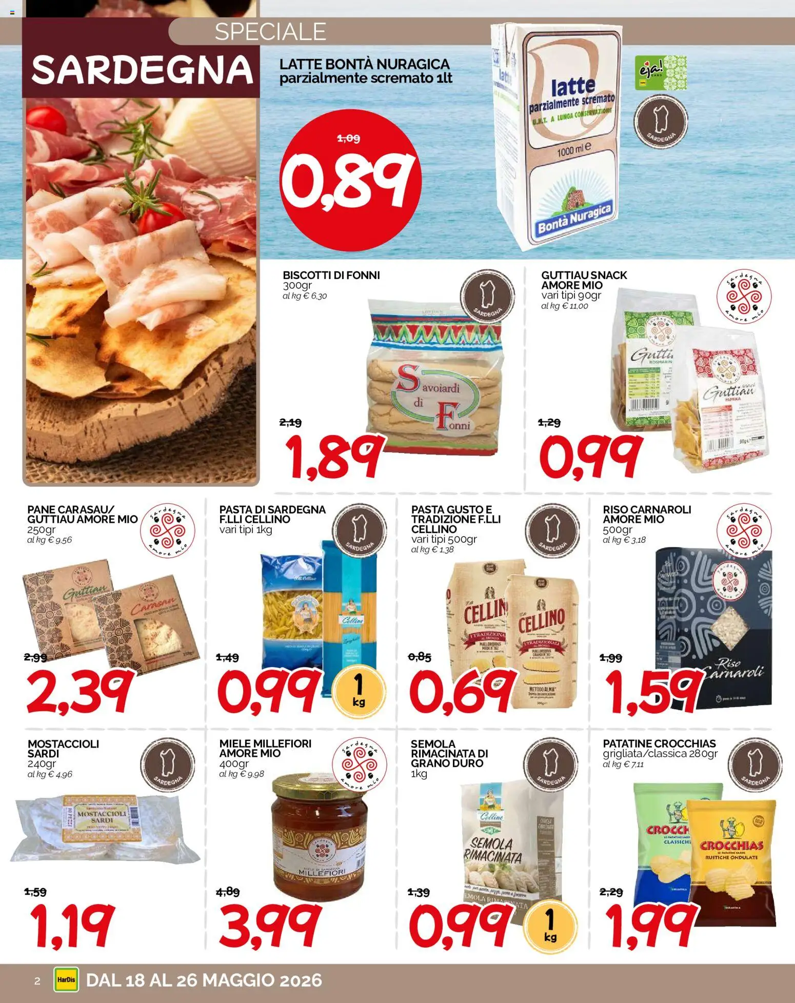 Volantino HarDis del 18.05.2026 | Pagina: 2 | Prodotti: Pane, Patatine, Biscotti, Latte