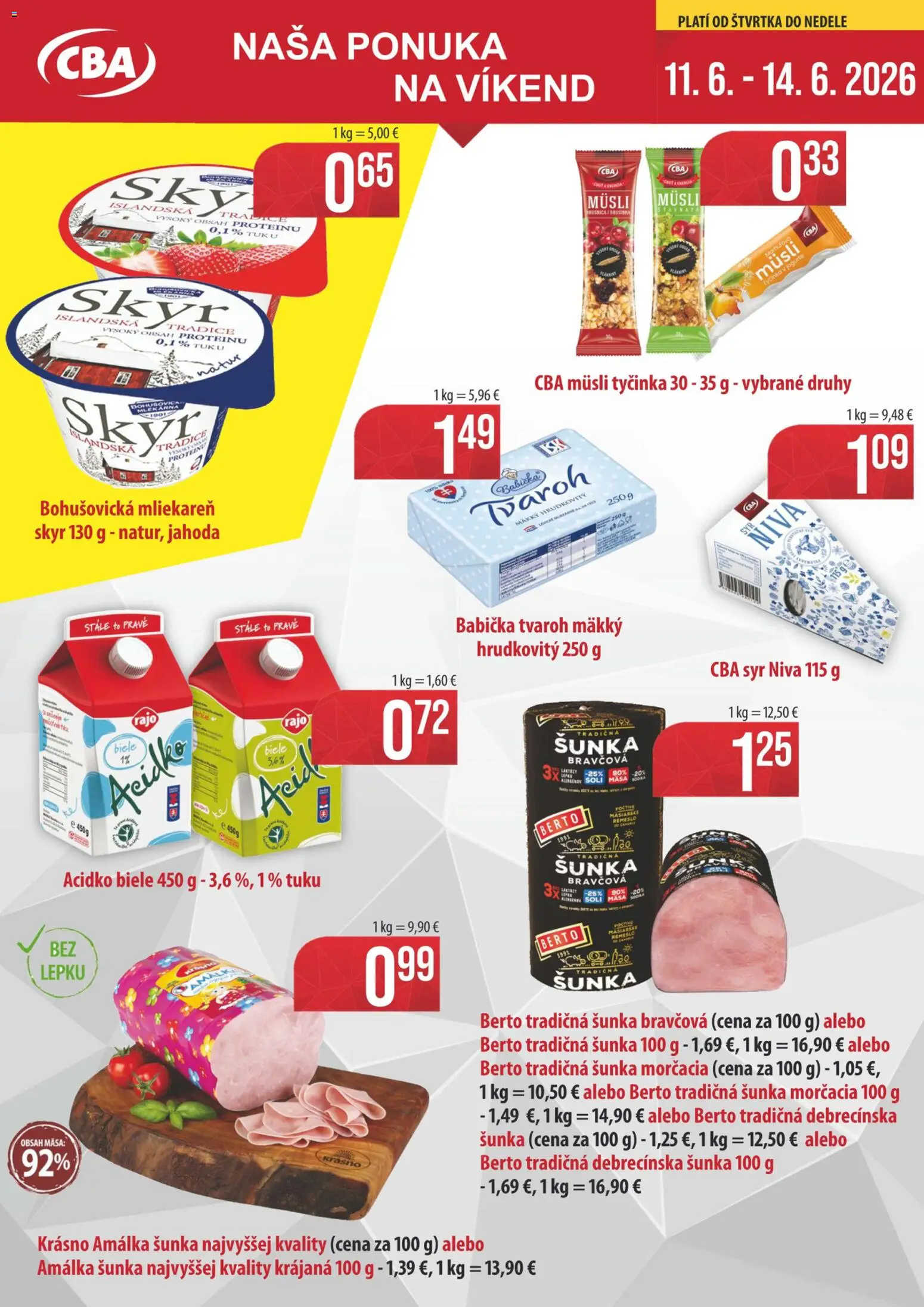 Nové Sintra akcie – leták je platný od 11.06.2026 | Strana: 1 | Produkty: Šunka, Skyr, Tvaroh, Acidko