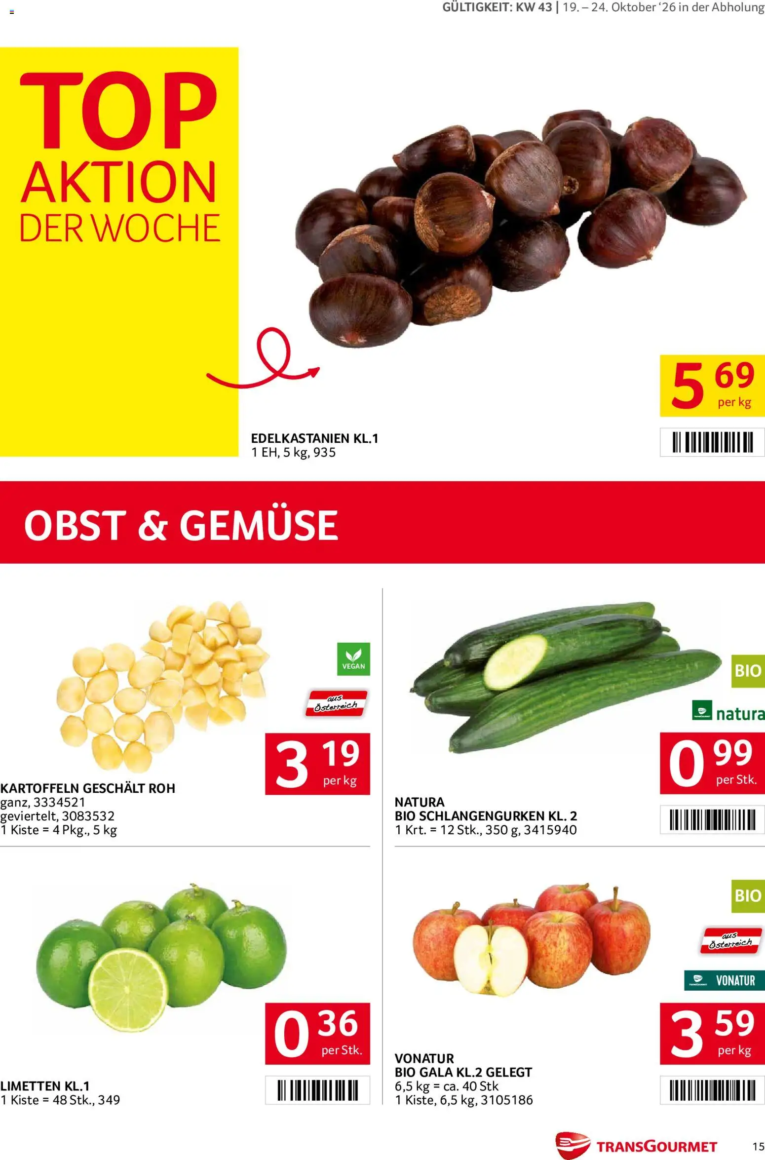 Transgourmet Broschüre gültig ab 19.10.2026 | Seite: 15 | Produkte: Kartoffeln, Gemüse, Obst