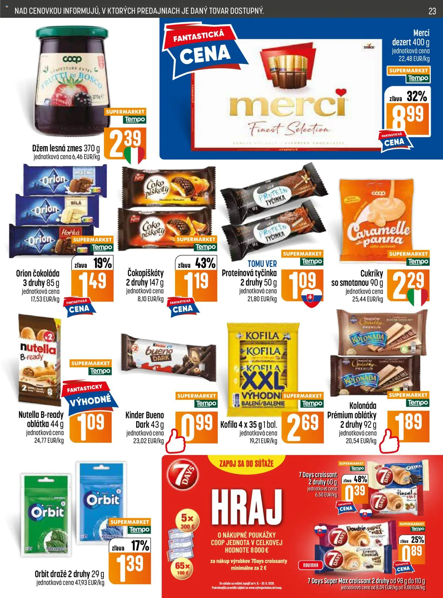 Nové COOP Jednota akcie – leták je platný od 18.06.2026 | Strana: 23 | Produkty: Croissant, Merci, Čokoláda, Cukríky