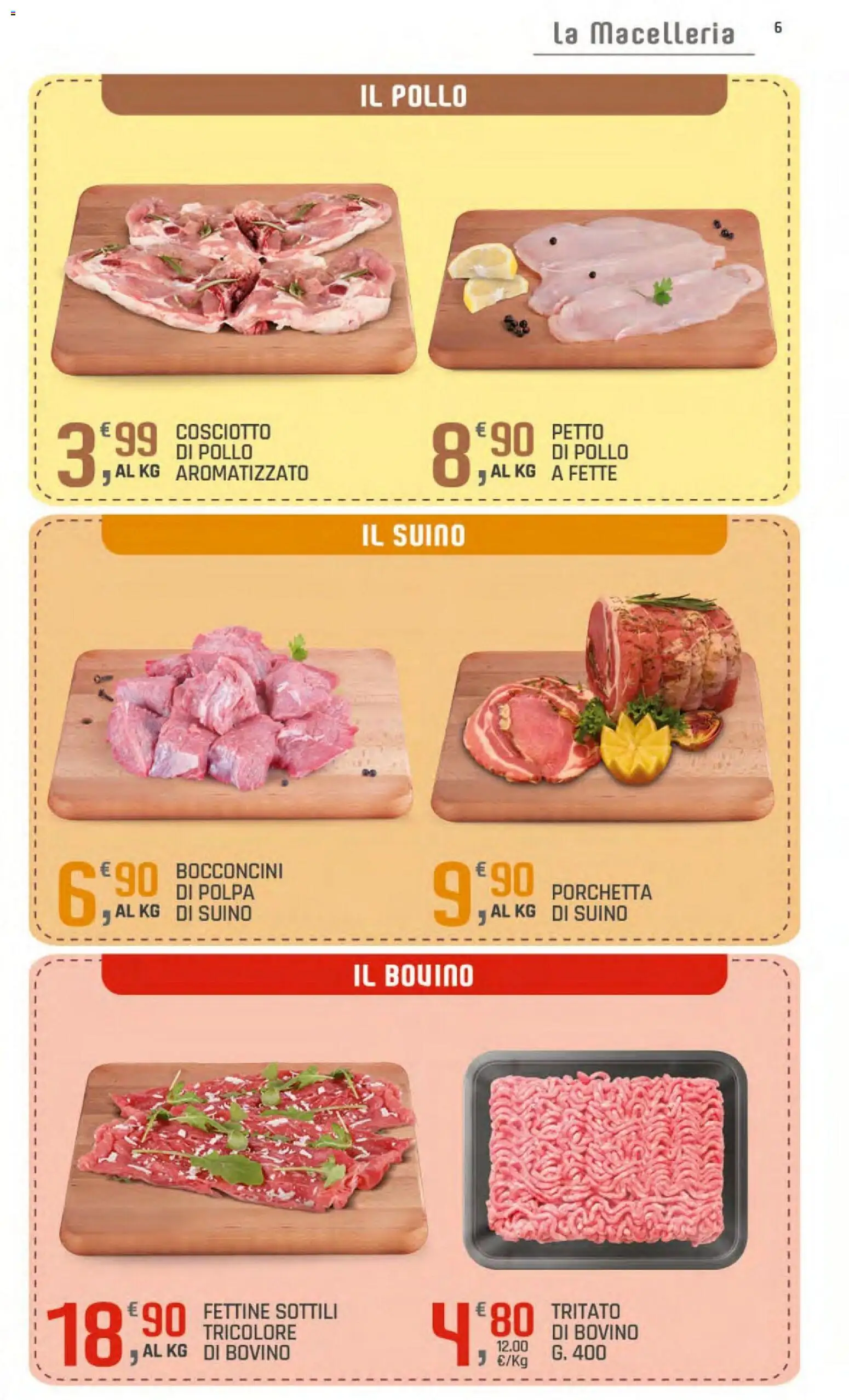 Volantino DOK del 23/07/2026 | Pagina: 6 | Prodotti: Bovino, Petto di Pollo, Porchetta, Suino