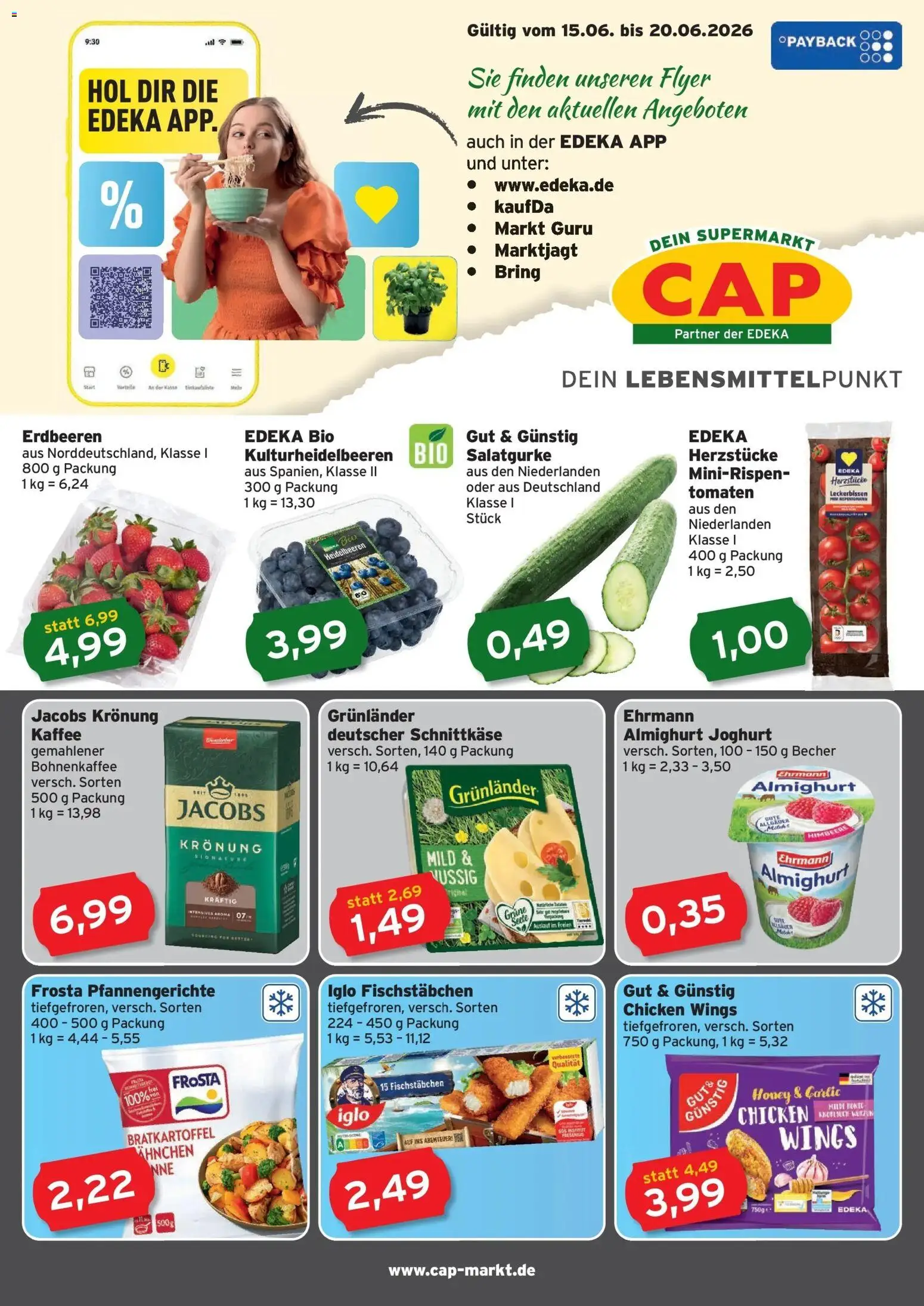 CAP Markt Prospekt Rostock – gültig ab 15.06.2026 | Seite: 1 | Produkte: Fischstabchen, Grunlander, Himbeere, Erdbeeren