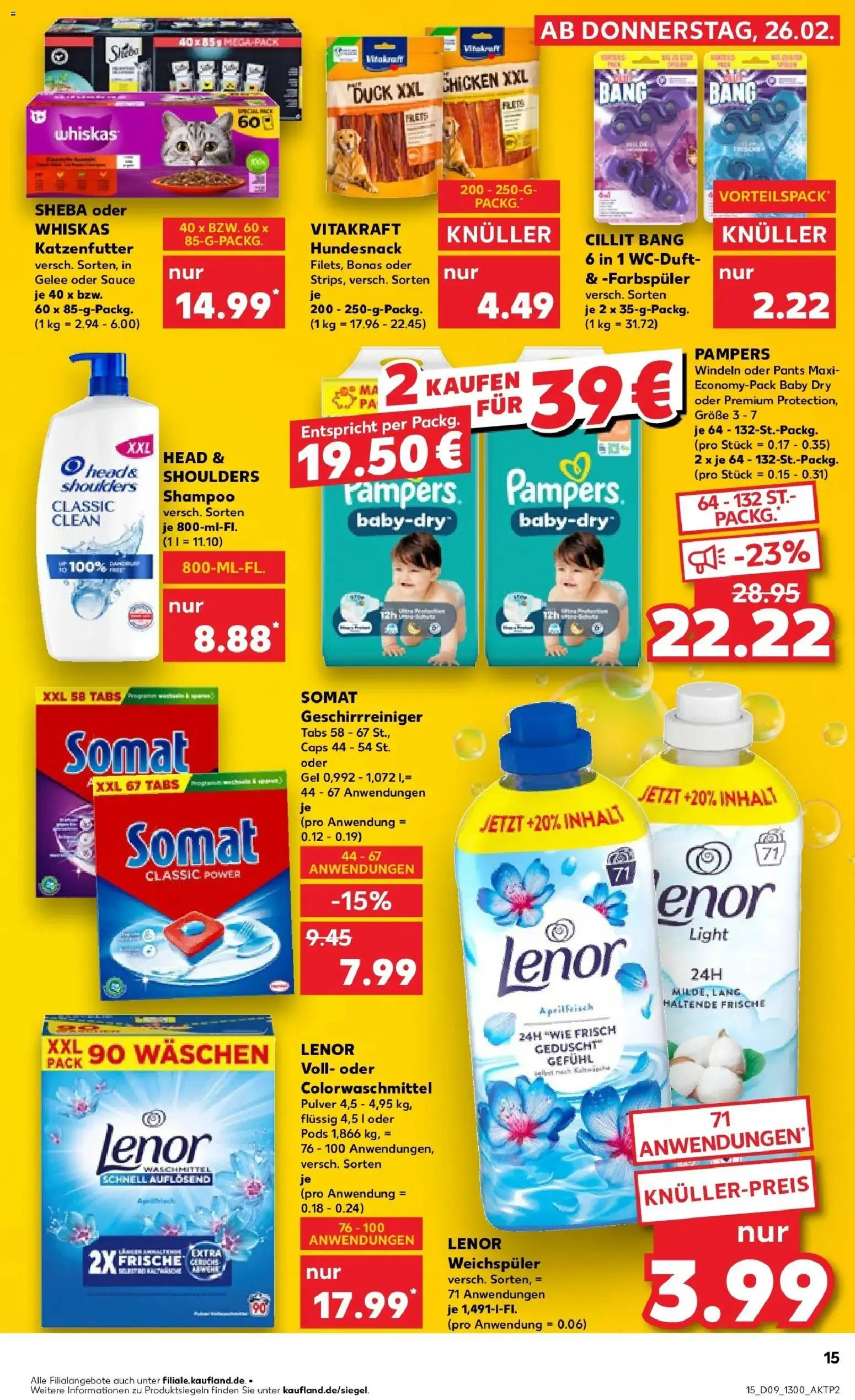 Kaufland prospekt Pfullingen	 – gültig ab 26.02.2026 | Seite: 15 | Produkte: Katzenfutter, Pampers, Weichspüler, Whiskas