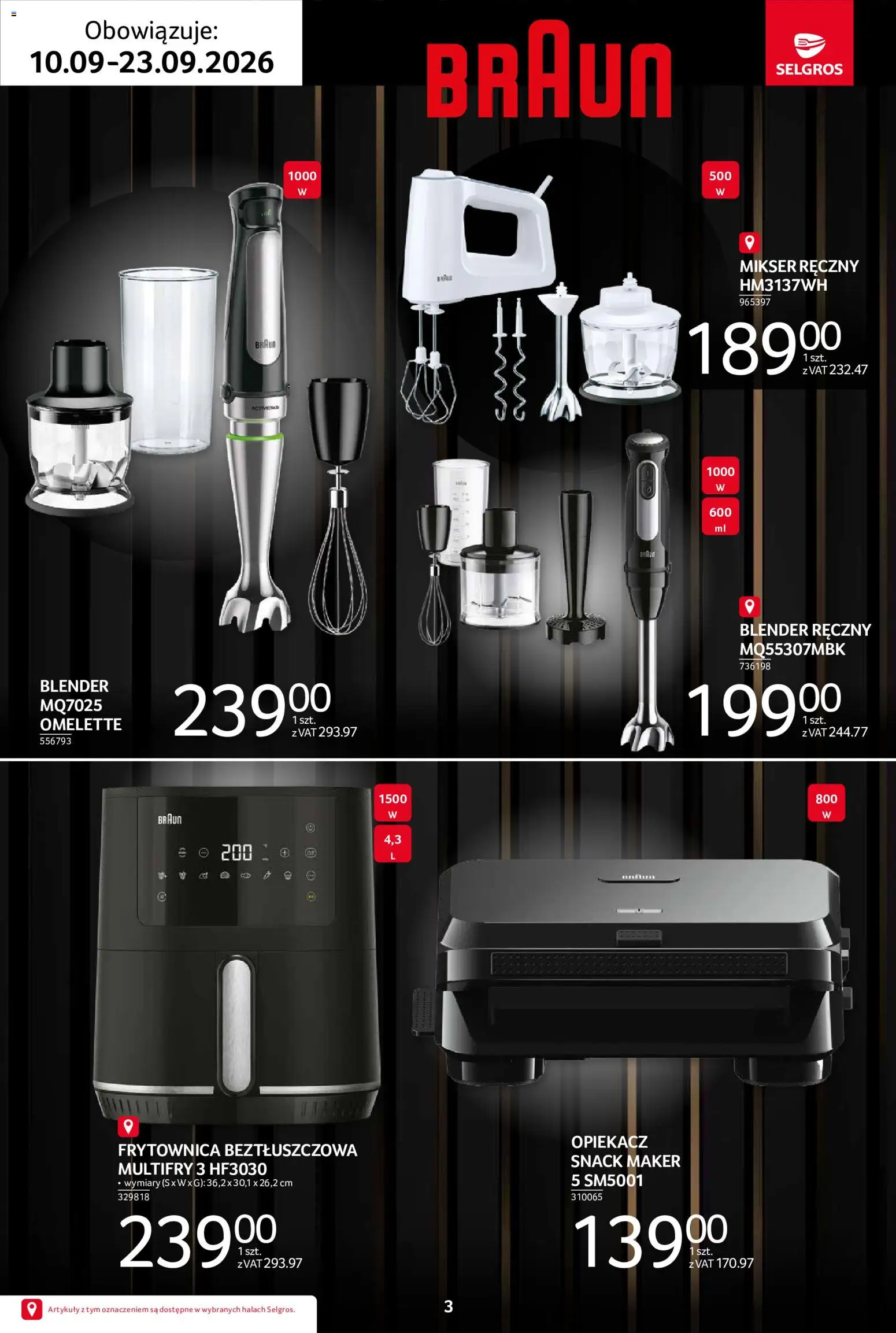 Selgros cash&carry gazetka - Premium od 10.09.2026 | Strona: 3 | Produkty: Mikser ręczny, Mikser, Opiekacz, Blender
