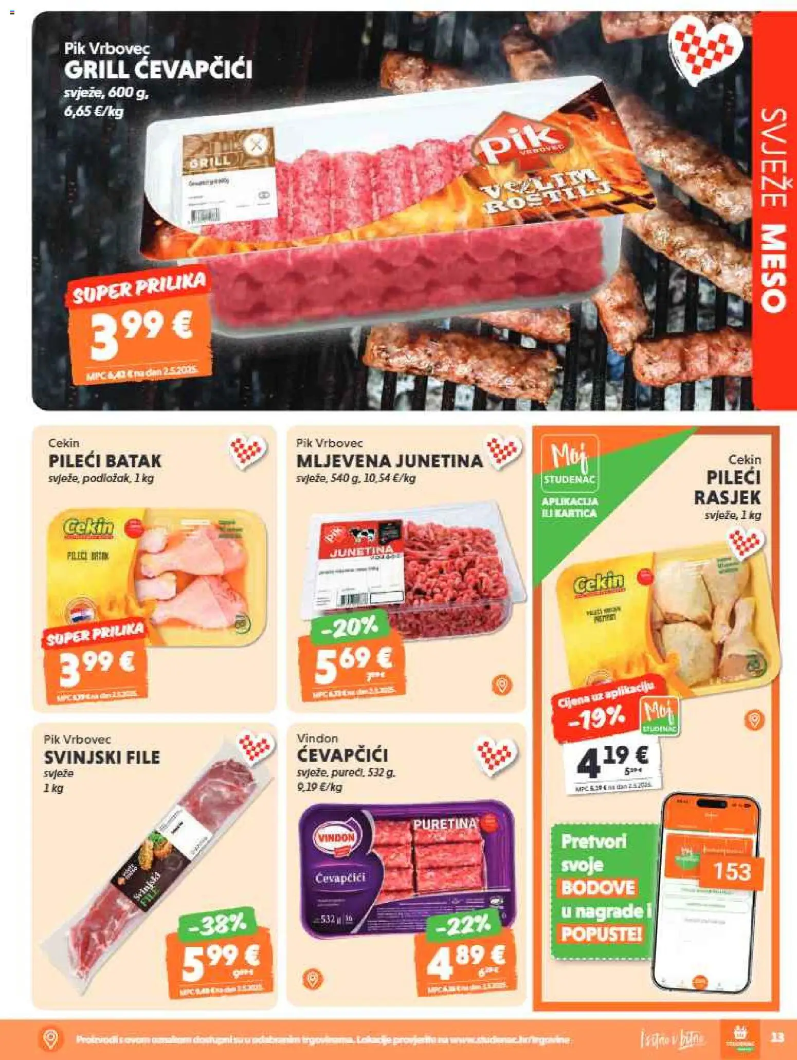 Studenac katalog | vrijedi od 10.06.2026 | Stranica: 13 | Proizvodi: Puretina, Junetina, Svinjski file, Pik Vrbovec