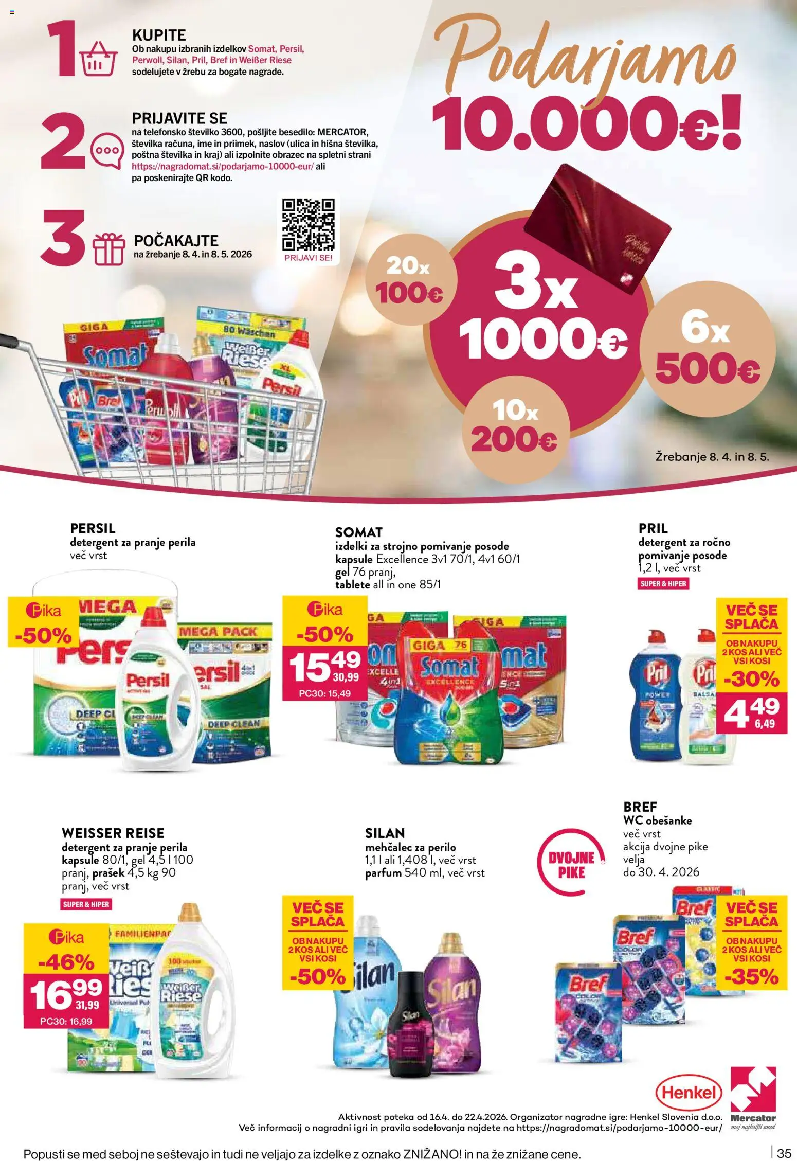 Novi Mercator katalog ponudbe – veljaven od 16.04.2026 | Stran: 35 | Izdelki: Prašek, Parfum, Mehcalec za perilo, Detergent