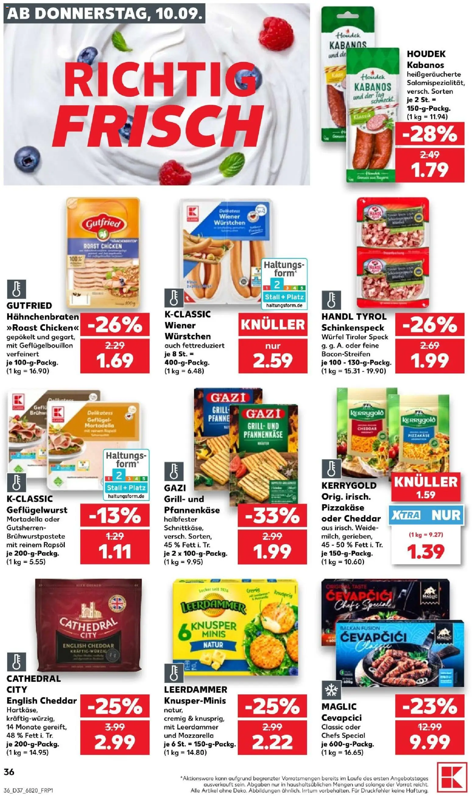Kaufland Prospekt Speyer – gültig ab 10.09.2026 | Seite: 36 | Produkte: Grill, Rapsöl, Mozzarella, Cevapcici