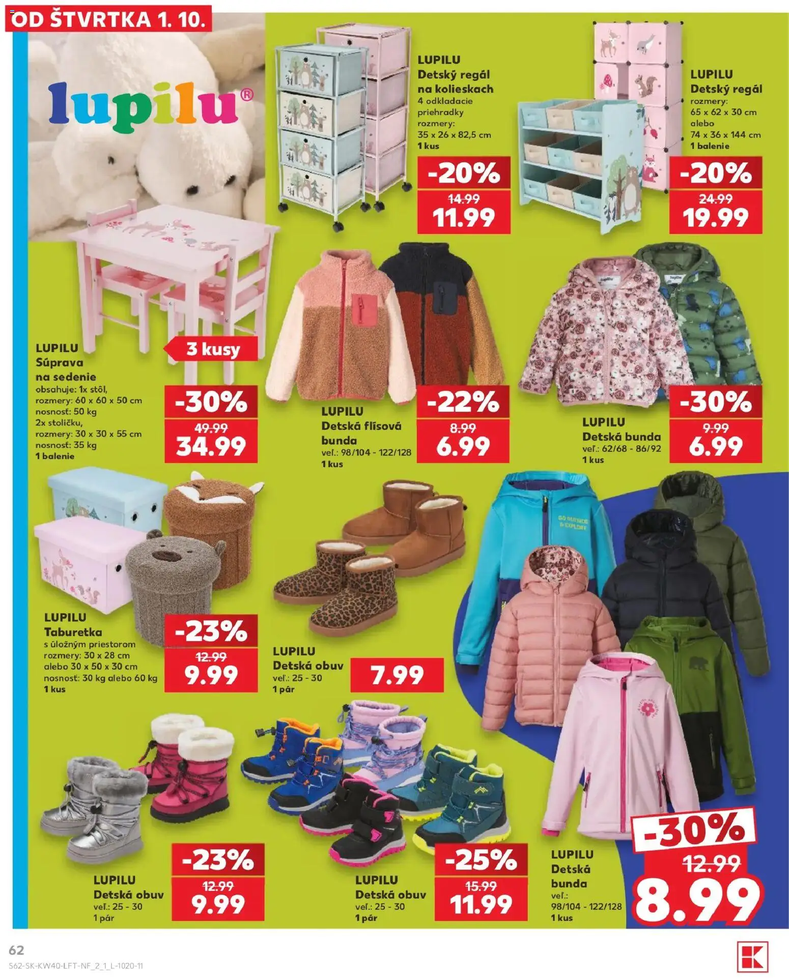 Nové Kaufland akcie – leták je platný od 01.10.2026 | Strana: 62 | Produkty: Regál, Taburetka, Bunda