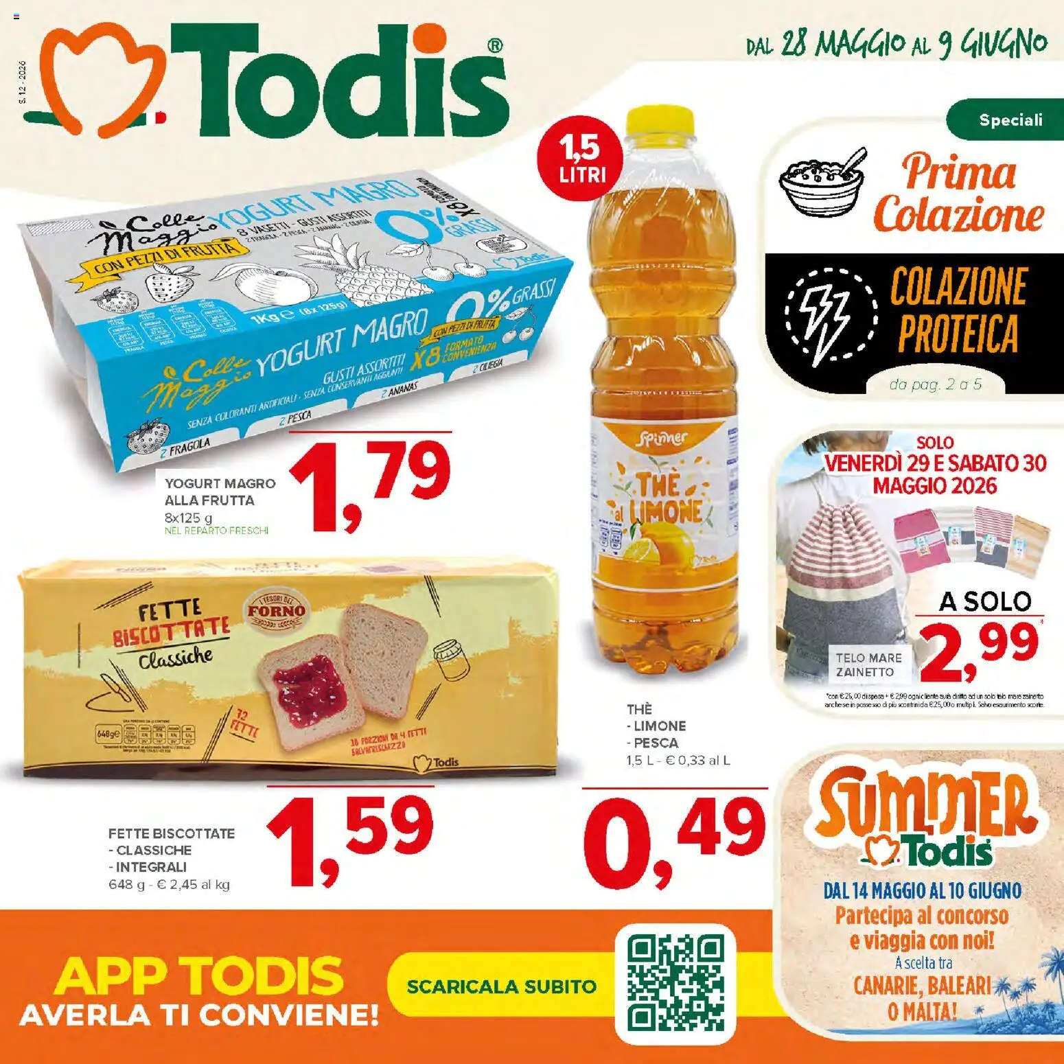 Volantino Todis del 28.05.2026 | Pagina: 1 | Prodotti: Yogurt, Frutta, Pesca, Fette biscottate