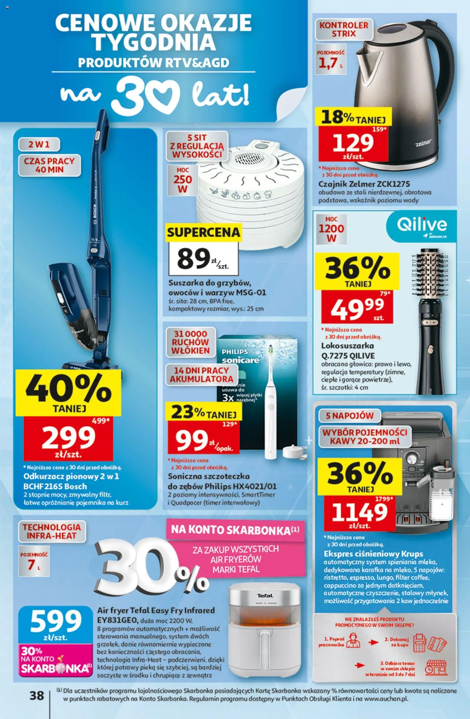 Auchan gazetka od 13.08.2026 | Strona: 38 | Produkty: Suszarka, Ekspres ciśnieniowy, Czajnik, Odkurzacz