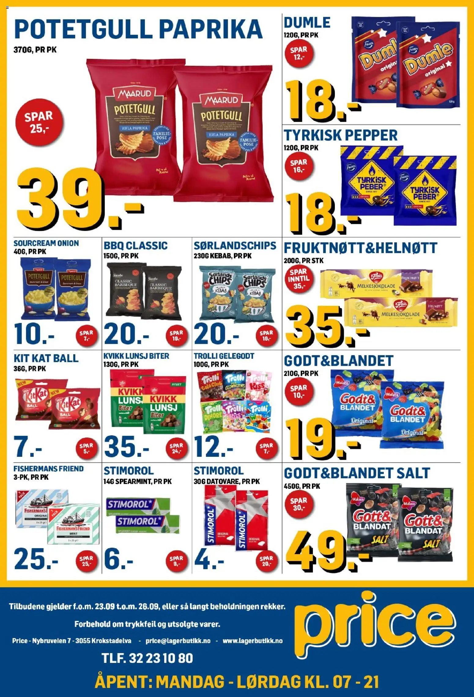 {H1} | Side: 7 | Produkter: Kebab, Potetgull, Sørlandschips, Kvikk Lunsj