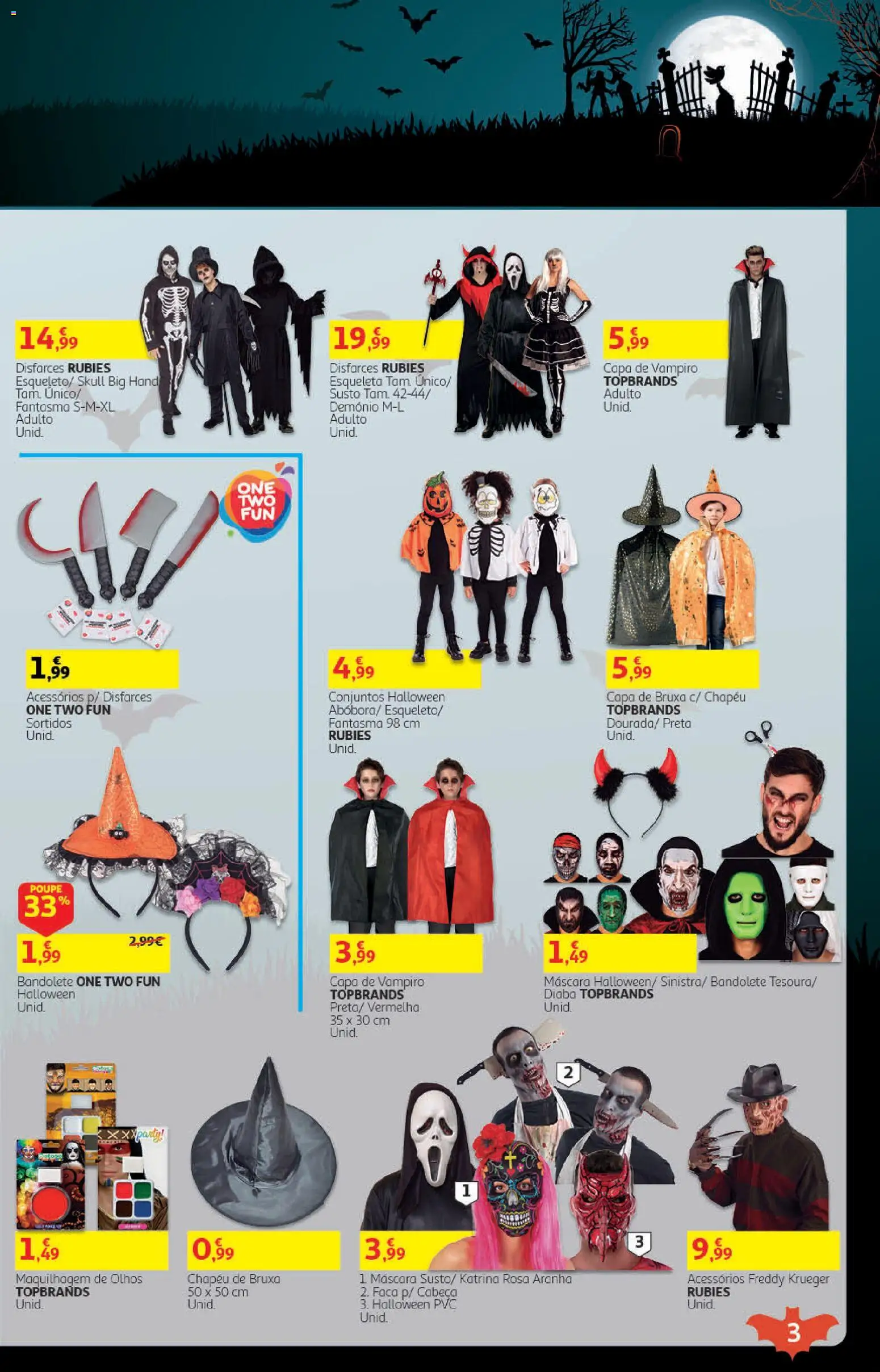Auchan Halloween │ válido de 21/10/2026 | Página: 3 | Produtos: Chapéu, Faca, Maquilhagem