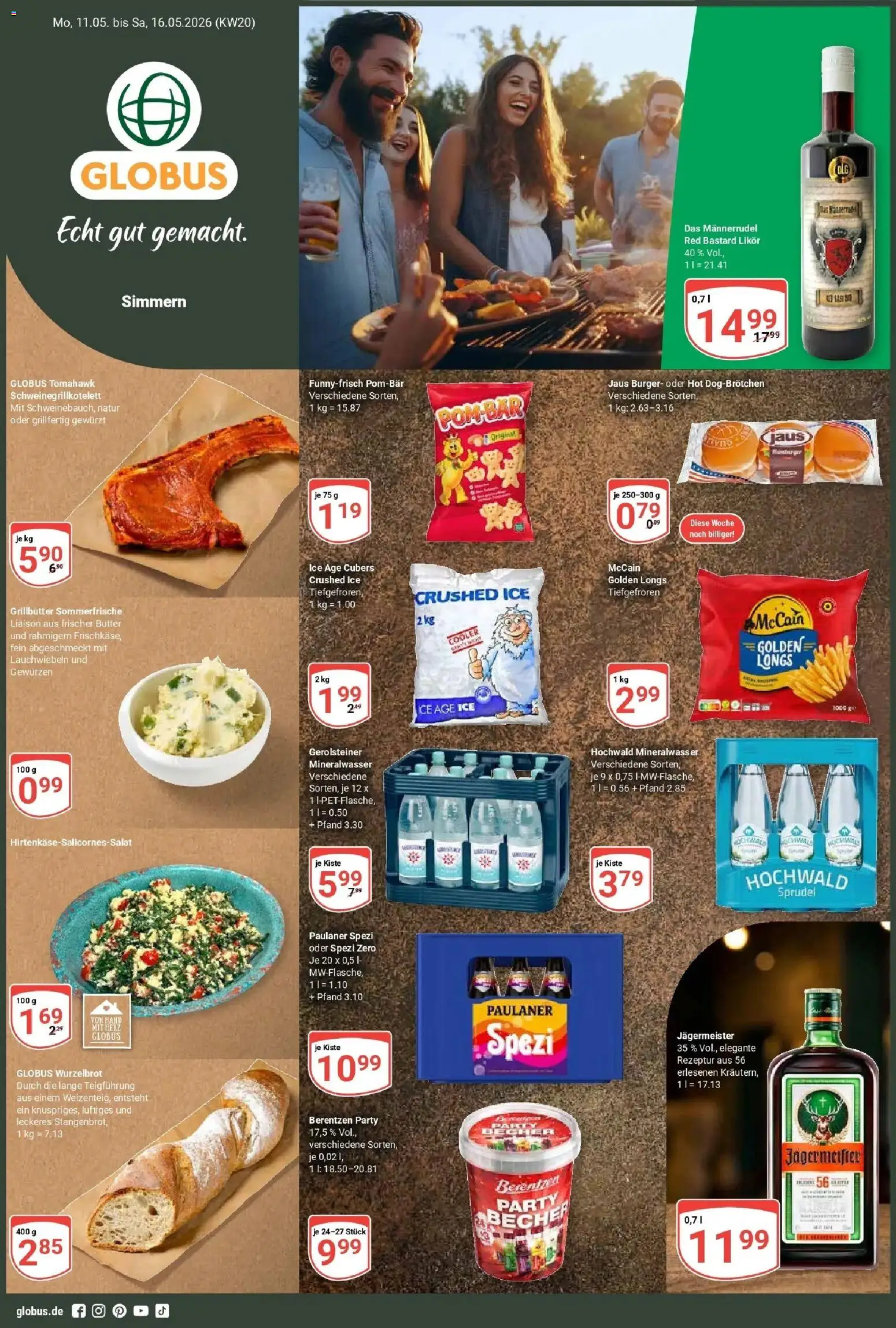 Globus Prospekt Simmern	 – gültig ab 10.05.2026 | Seite: 1 | Produkte: Paulaner spezi, Burger, Jägermeister, Gerolsteiner